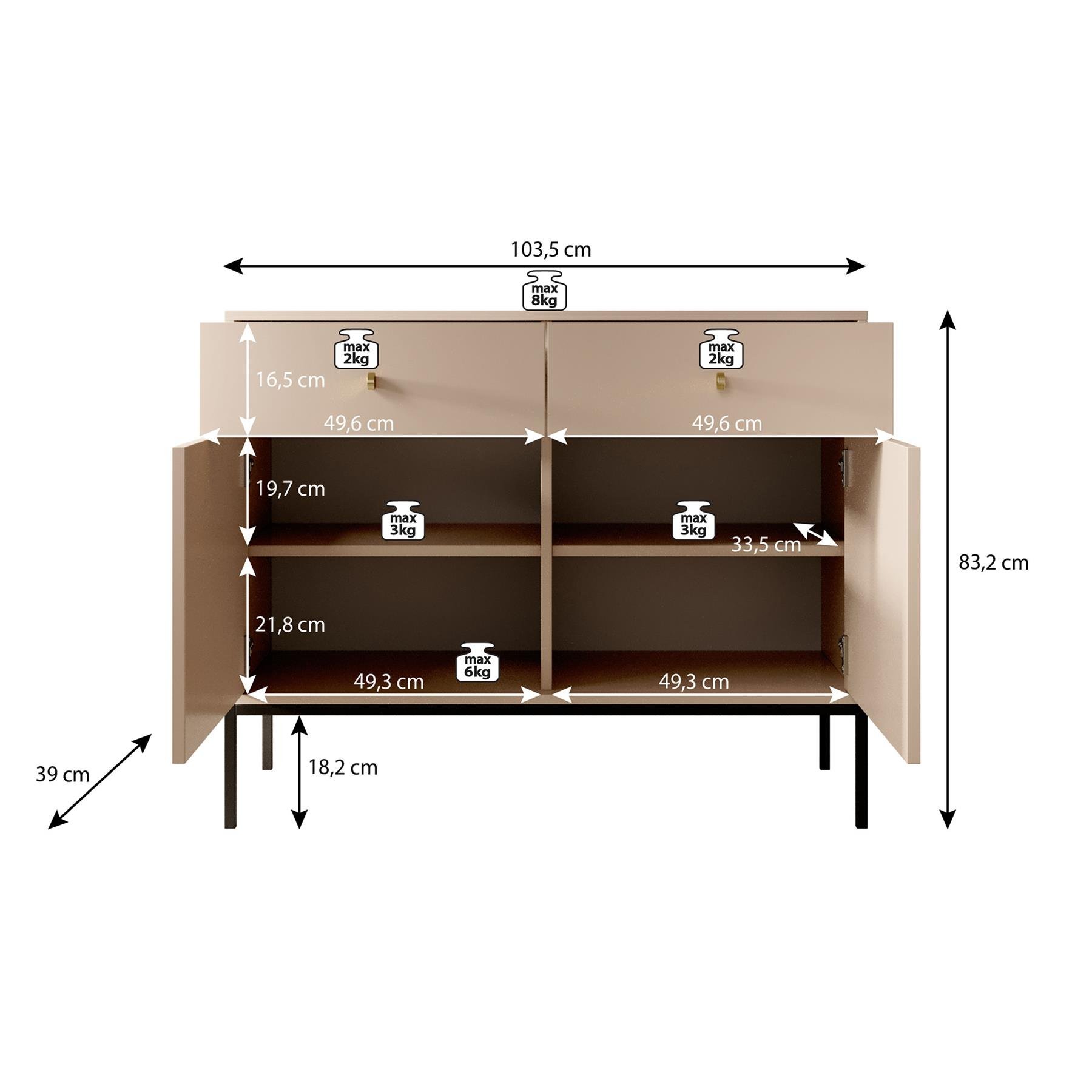 Meubella Dressoir Moreno - Beige - 104 cm