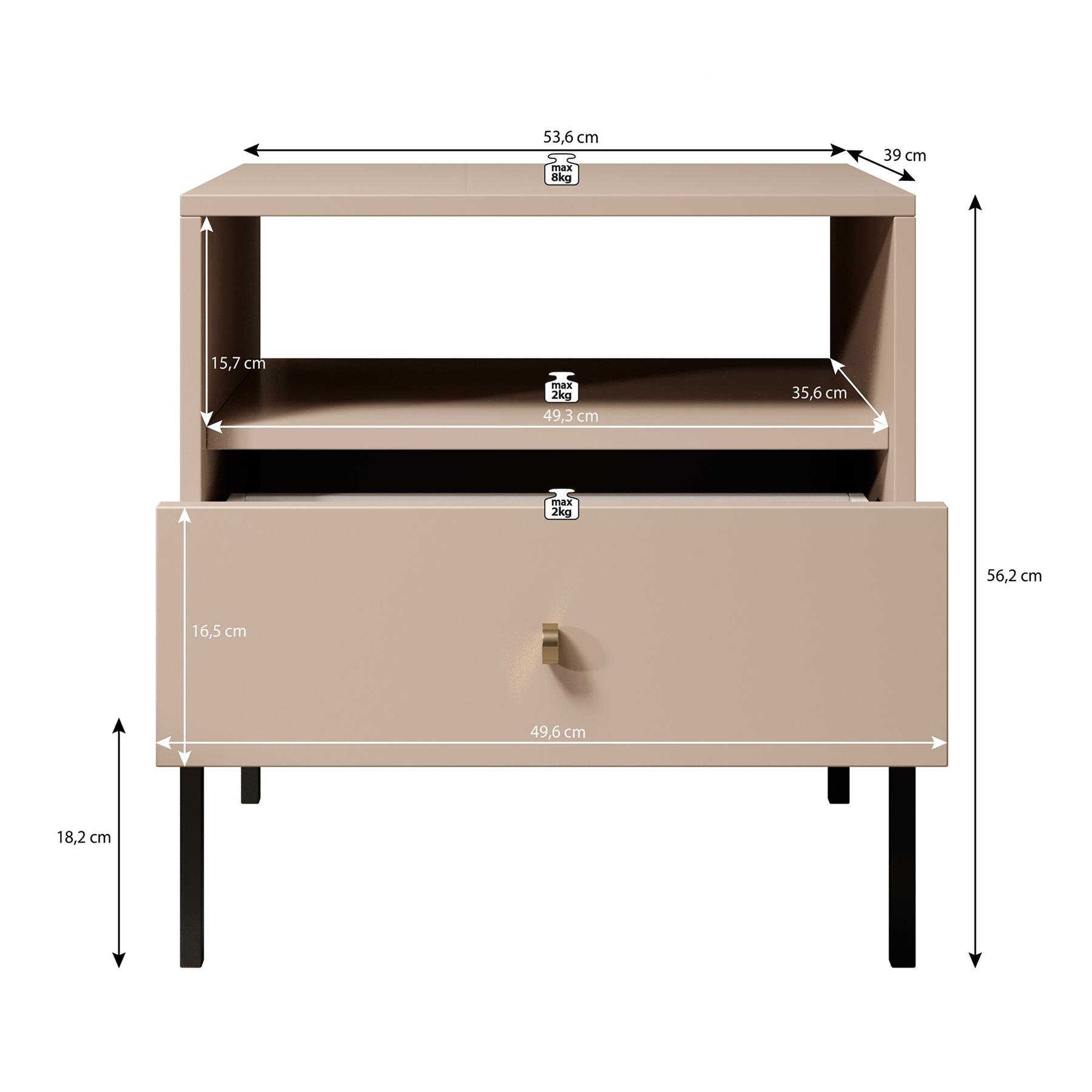 Meubella Nachtkastje Moreno - Beige - 54 cm