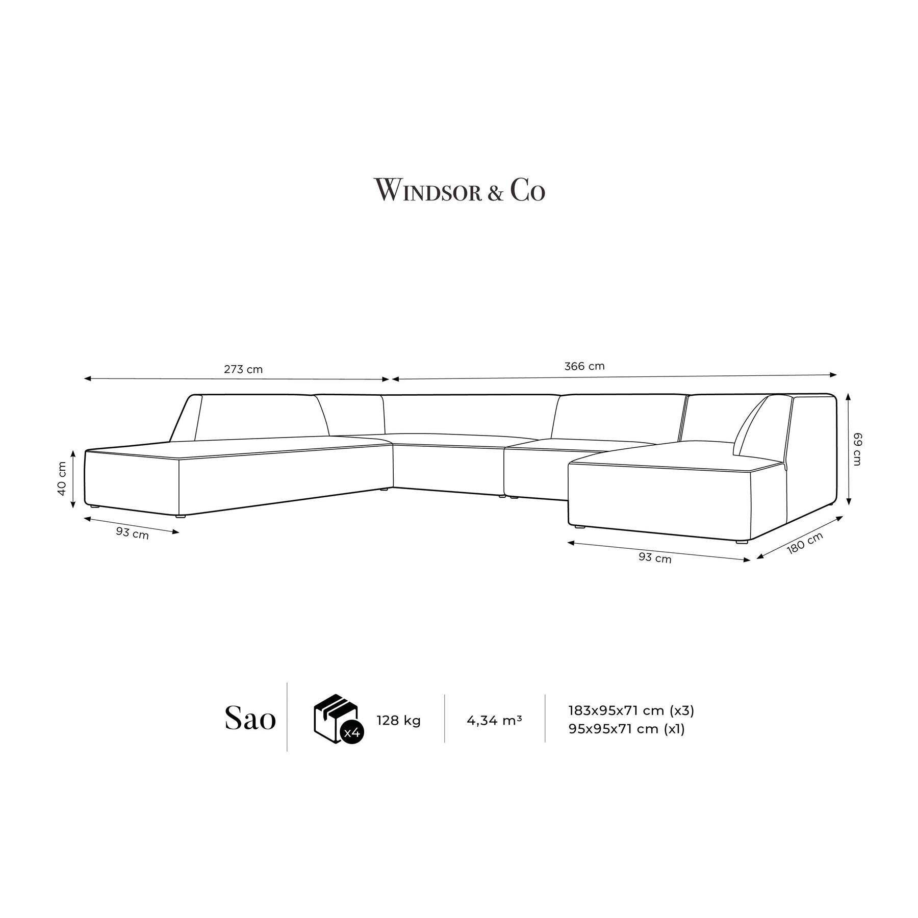 Windsor & Co Sao U-bank - Hoek Links - Velvet - Donkergrijs