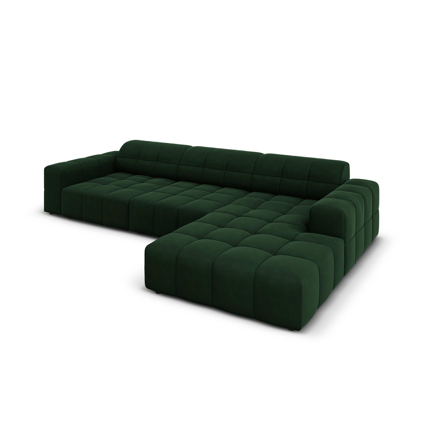 Cosmopolitan Design Chicago Hoekbank met Chaise Longue Rechts - Velvet - Flessengroen