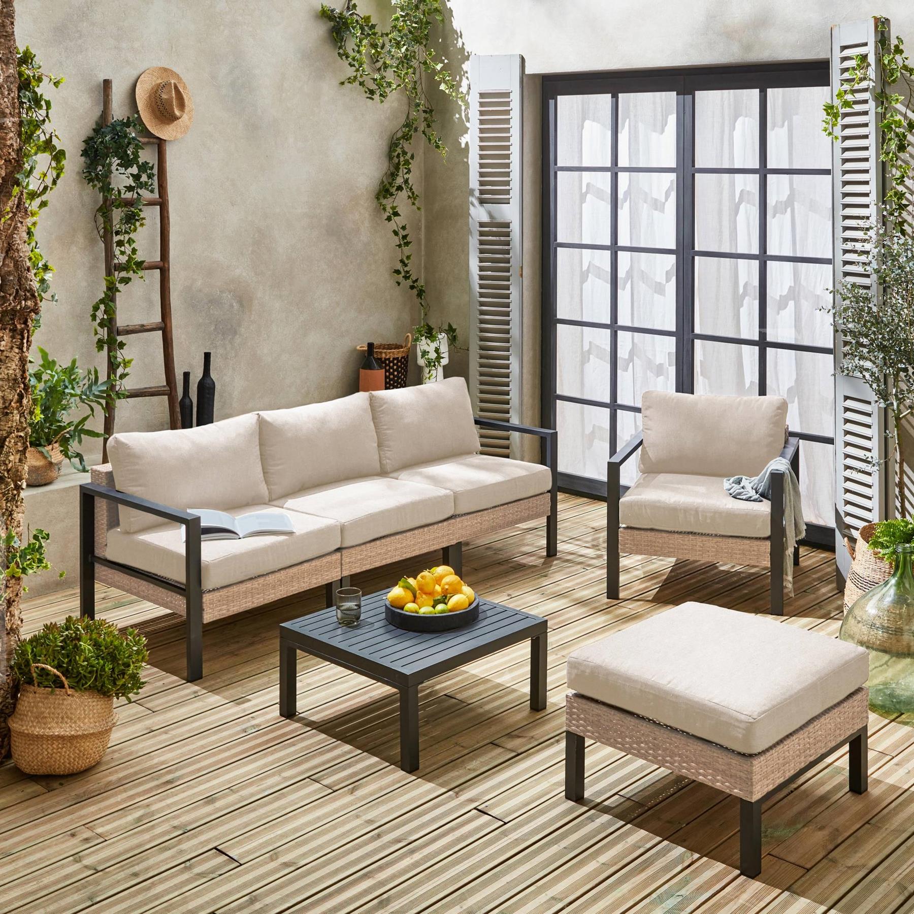 sweeek - Loungeset, aluminium en wicker, 5-zits