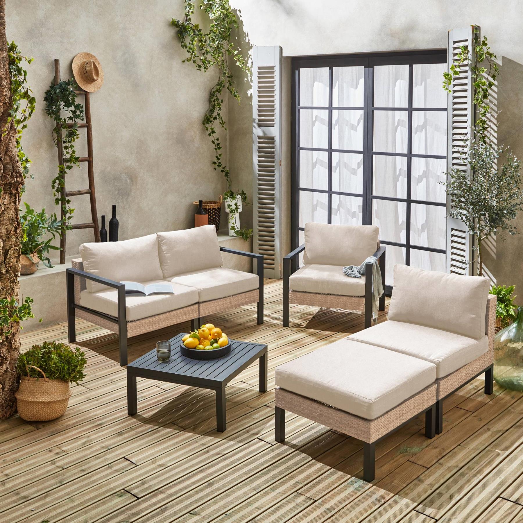 sweeek - Loungeset, aluminium en wicker, 5-zits