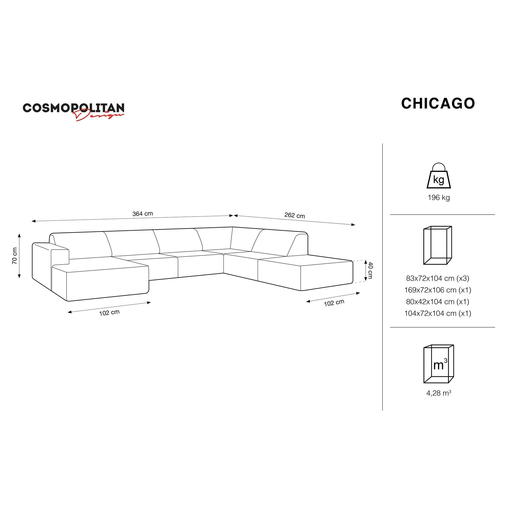 Cosmopolitan Design Chicago U-bank - Hoek Rechts - Velvet - Zwart