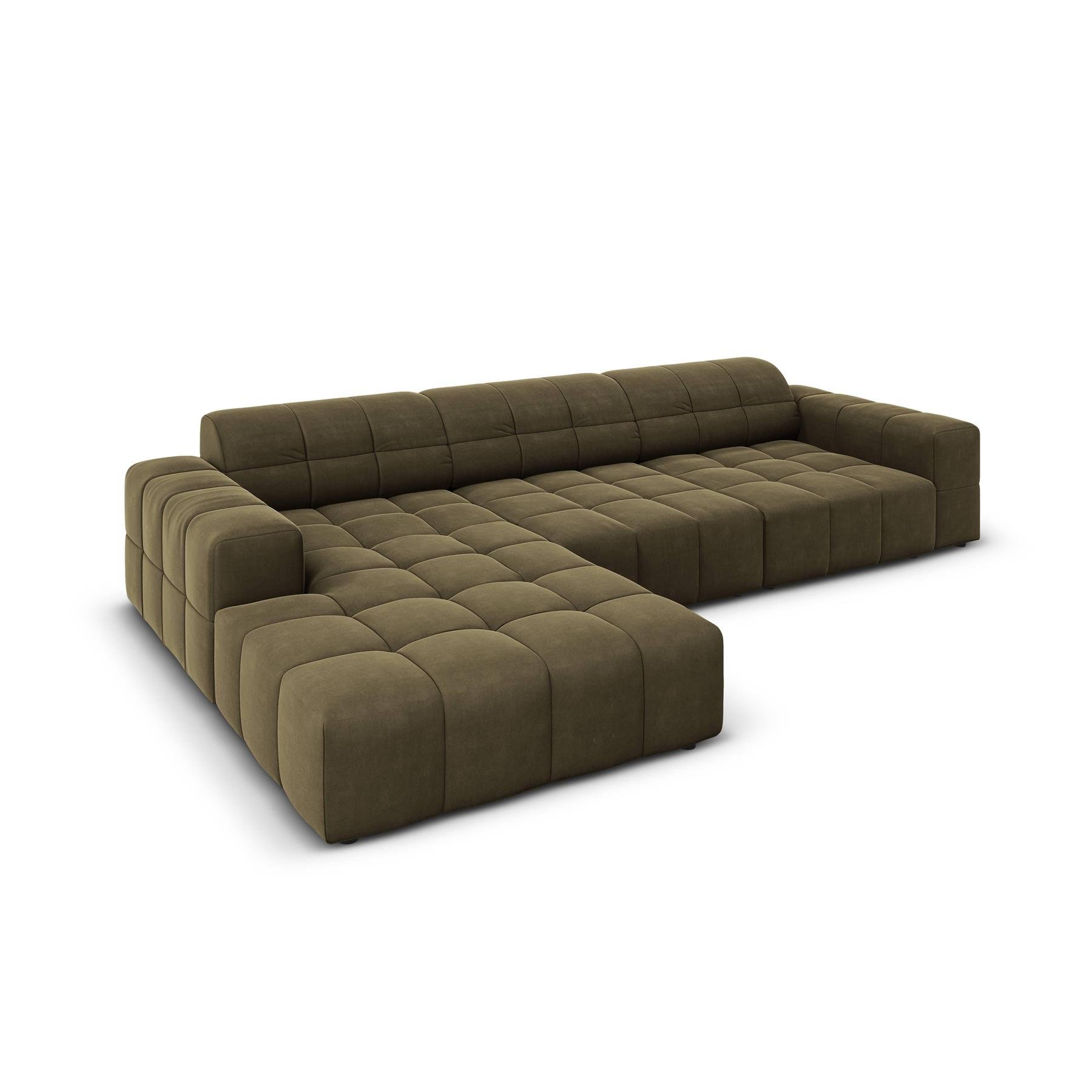 Cosmopolitan Design Chicago Hoekbank met Chaise Longue Links - Velvet - Olijfgroen