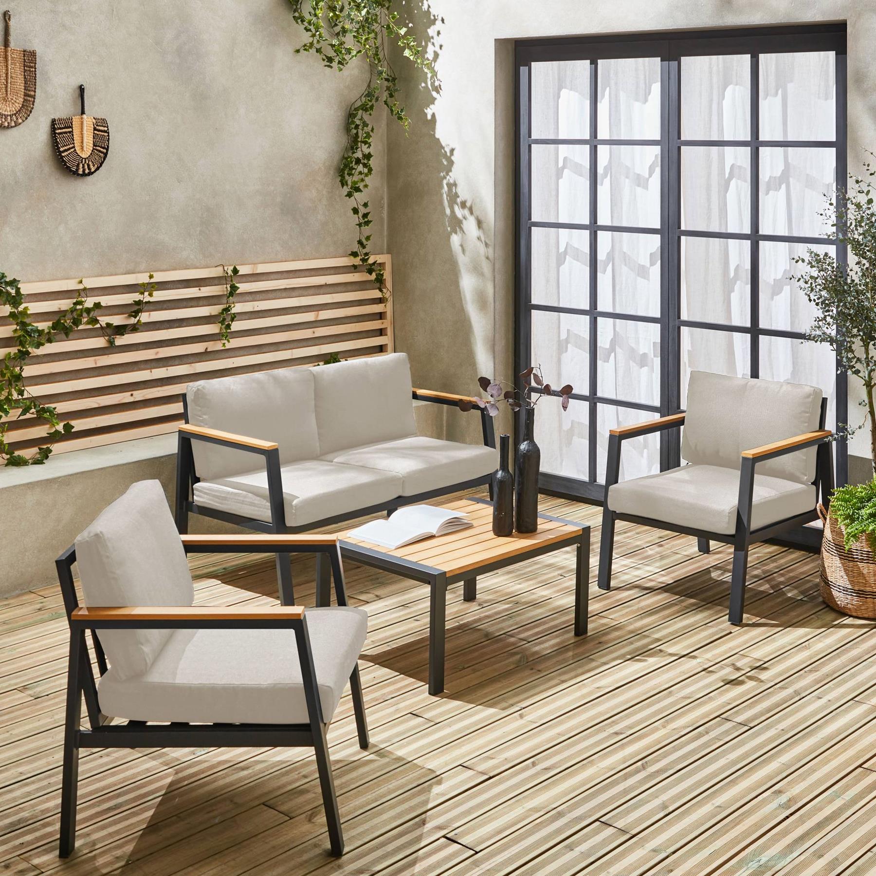 sweeek - Loungeset, 4-zits, 1 bank, 2 fauteuils, 1 salontafel