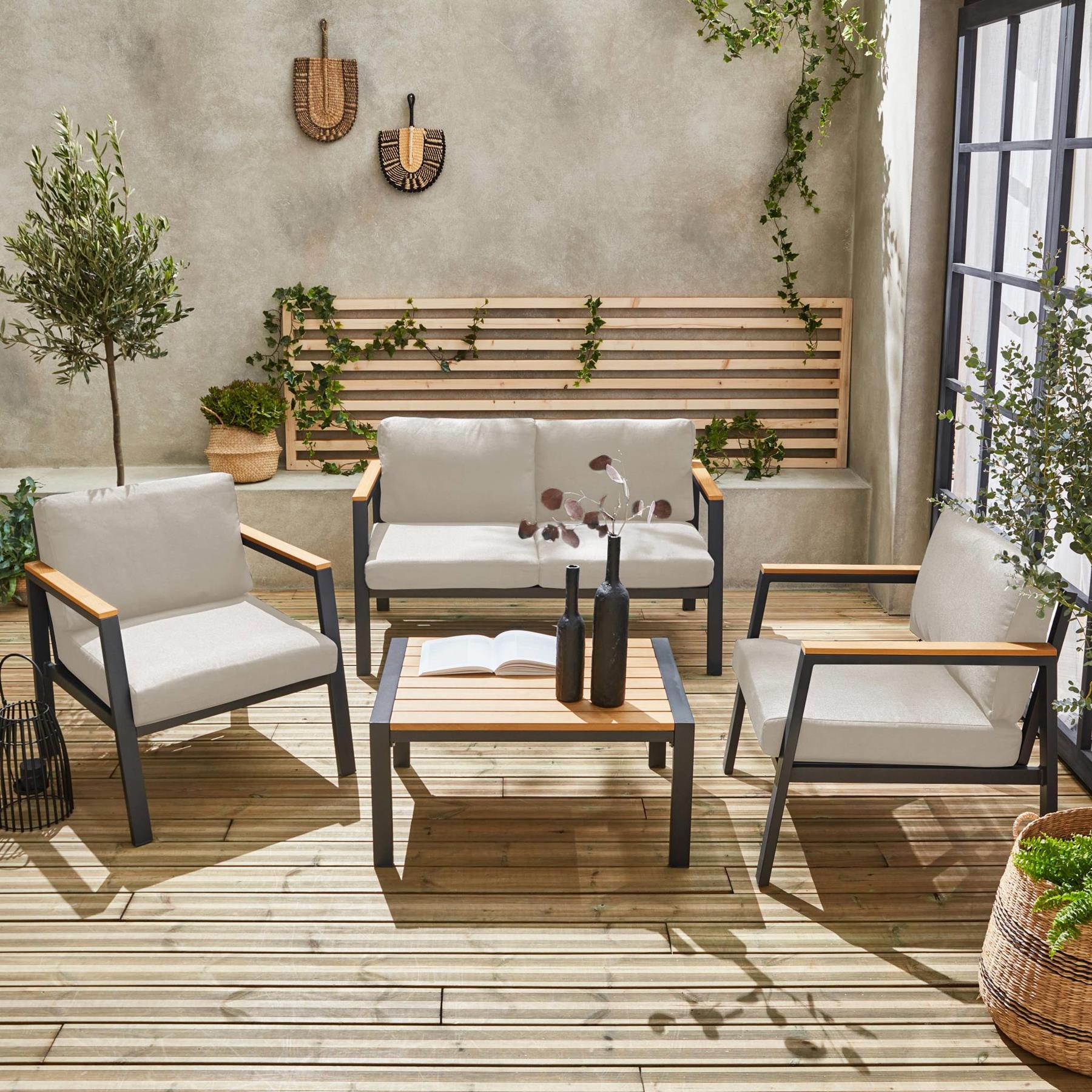 sweeek - Loungeset, 4-zits, 1 bank, 2 fauteuils, 1 salontafel