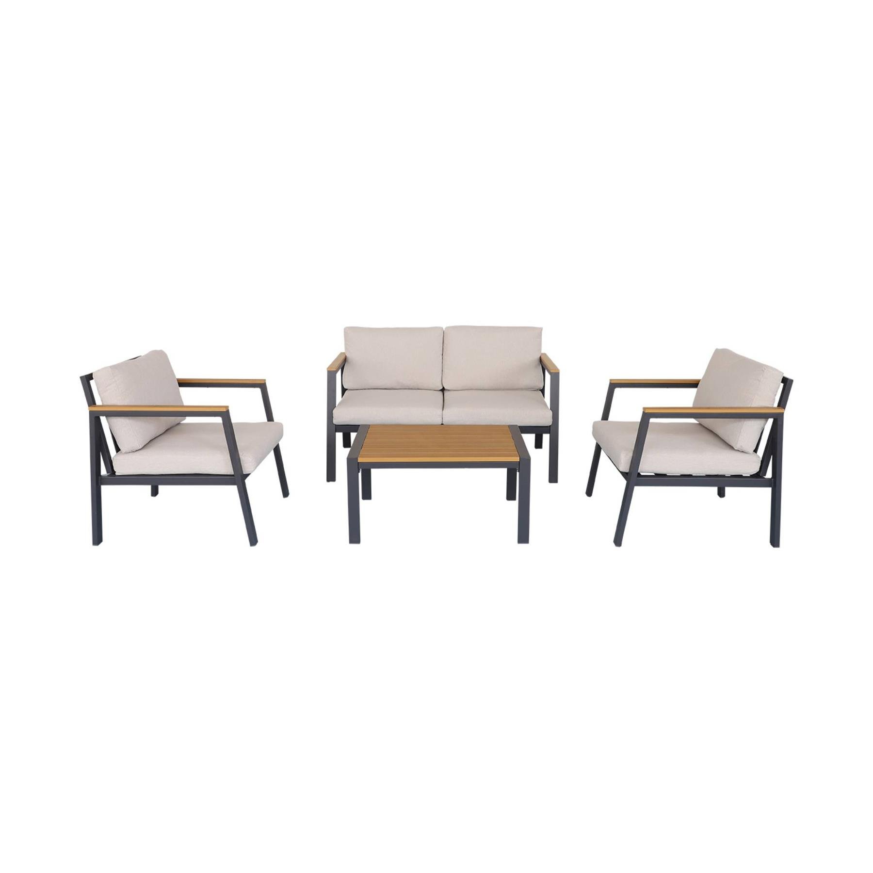 sweeek - Loungeset, 4-zits, 1 bank, 2 fauteuils, 1 salontafel