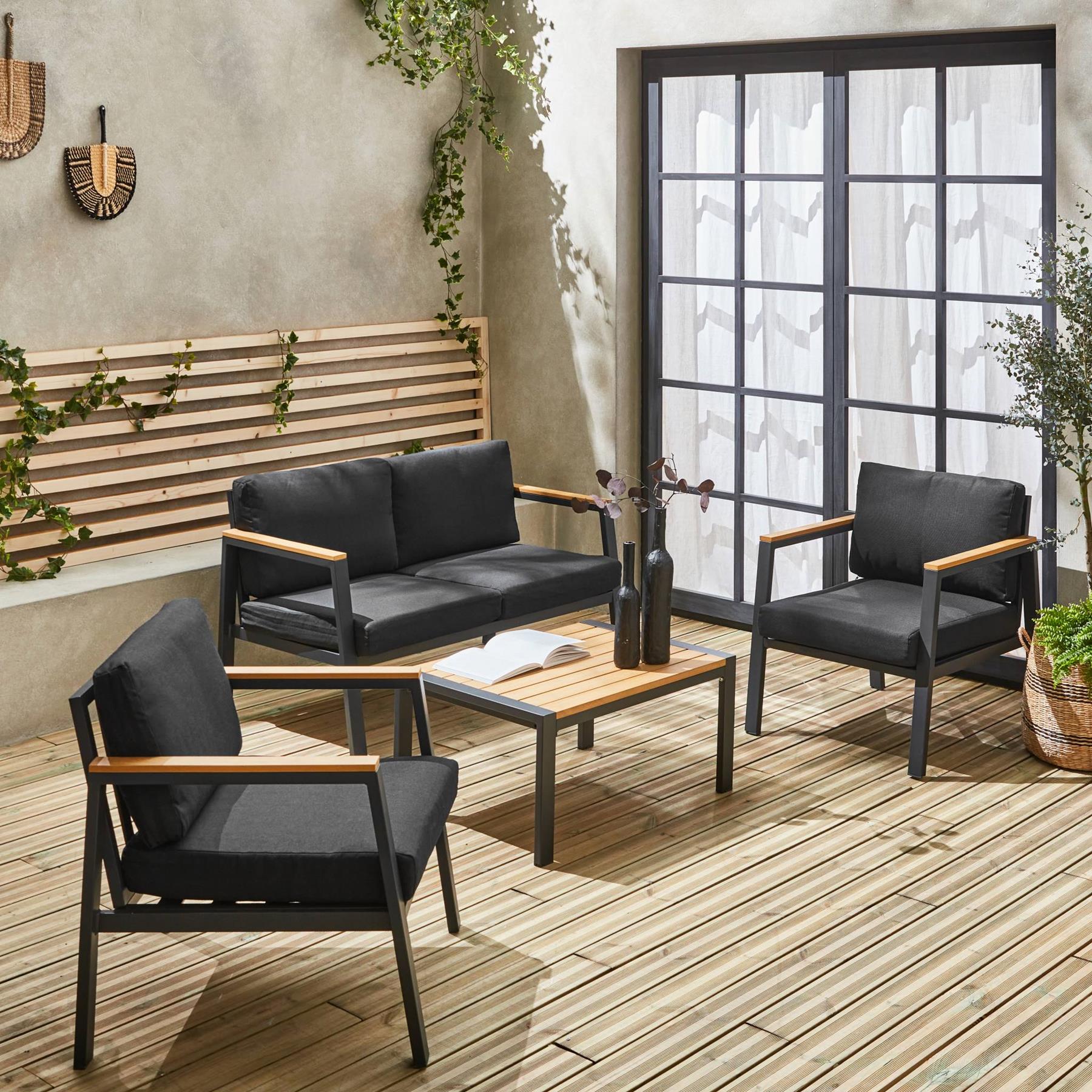 sweeek - Loungeset, 4-zits, 1 bank, 2 fauteuils, 1 salontafel