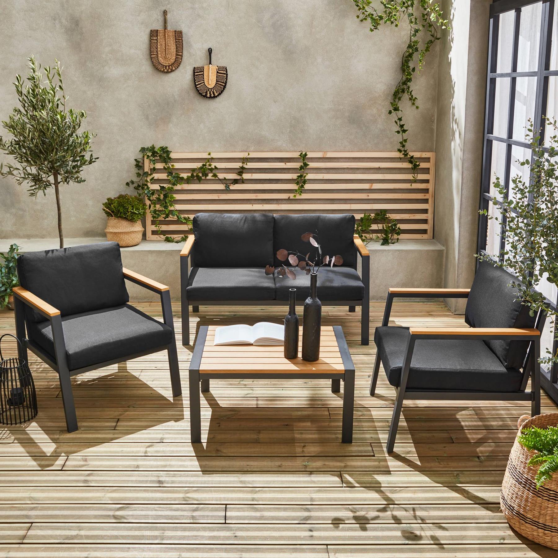 sweeek - Loungeset, 4-zits, 1 bank, 2 fauteuils, 1 salontafel