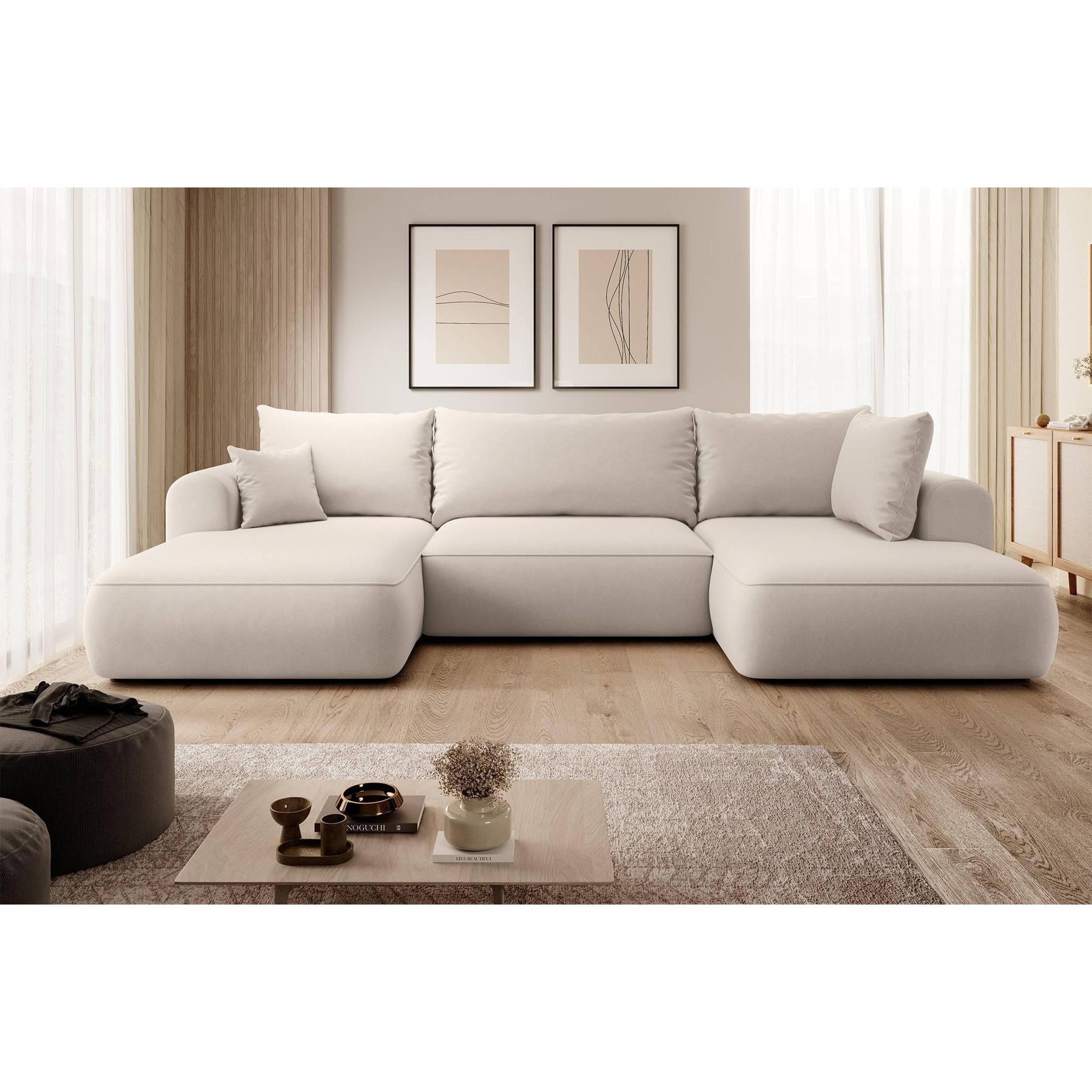 NADUVI Collection Philipa U-bank Rechts met Slaapfunctie - Velvet - Crème