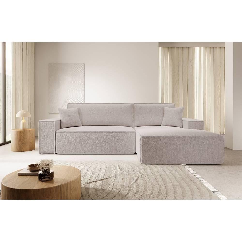 NADUVI Collection Galine Hoekbank met Chaise Longue Rechts met Slaapfunctie - Bouclé - Crème