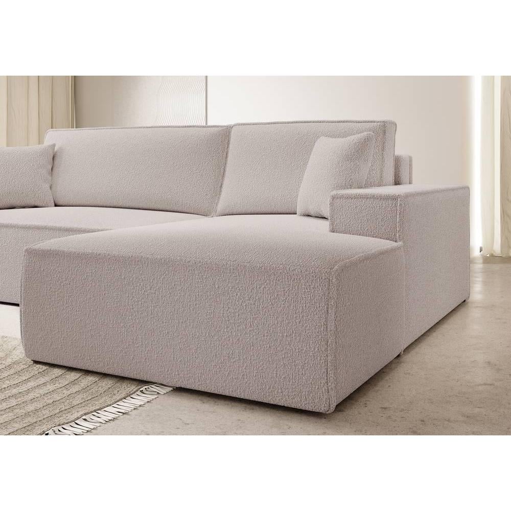 NADUVI Collection Galine Hoekbank met Chaise Longue Rechts met Slaapfunctie - Bouclé - Crème