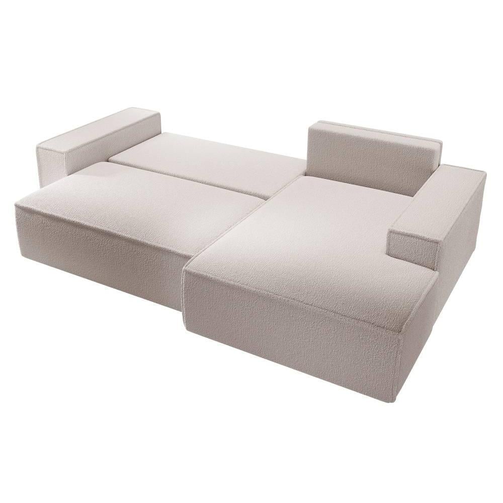 NADUVI Collection Galine Hoekbank met Chaise Longue Rechts met Slaapfunctie - Bouclé - Crème