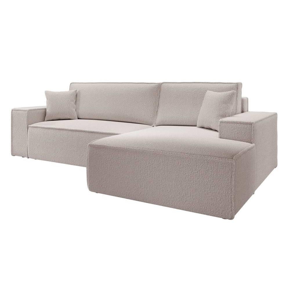 NADUVI Collection Galine Hoekbank met Chaise Longue Rechts met Slaapfunctie - Bouclé - Crème