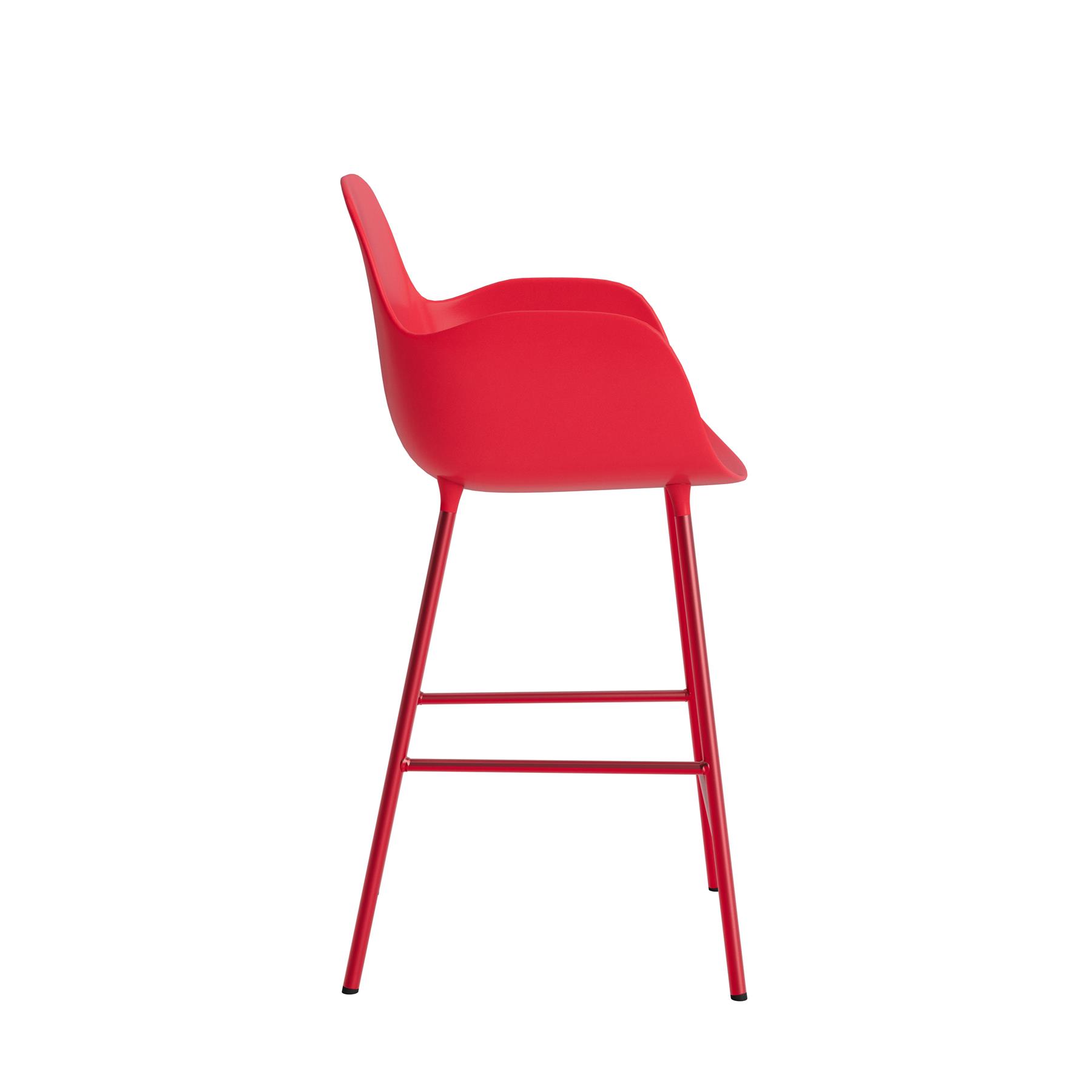 Normann Copenhagen Form Barkruk High 65 cm met Armleuning - Staal - Bright Red