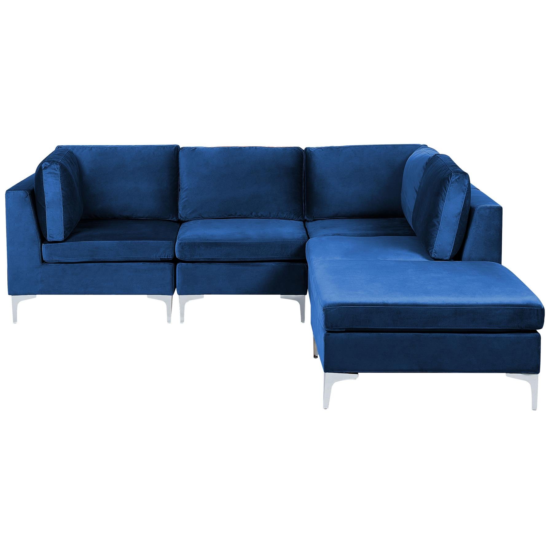 Beliani-EVJA-Hoekbank met ottomaan 4-zits-Marineblauw-Linkerzijde-Fluweel