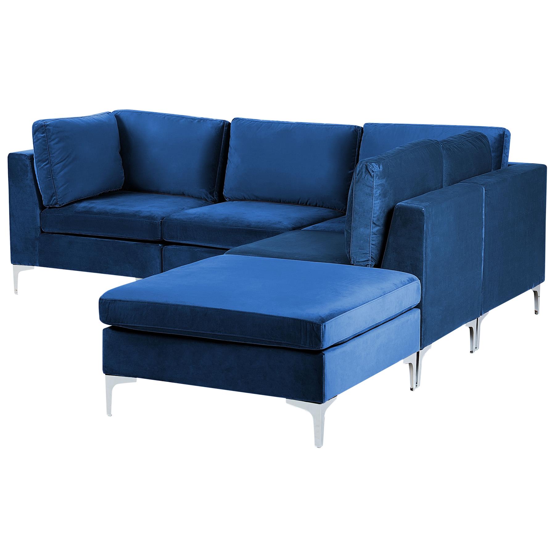 Beliani-EVJA-Hoekbank met ottomaan 4-zits-Marineblauw-Linkerzijde-Fluweel