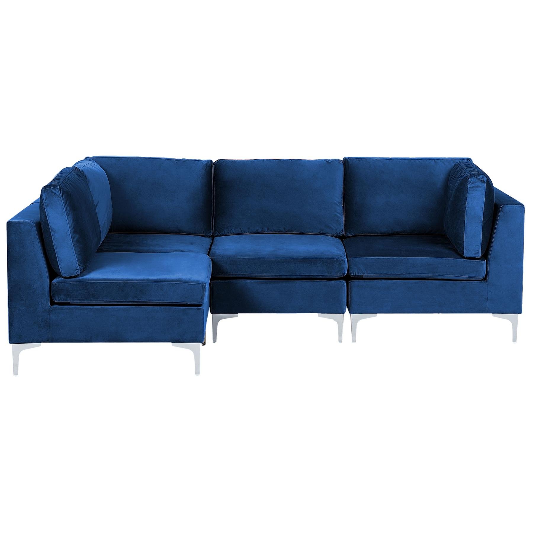 Beliani-EVJA-Hoekbank 4-zits-Marineblauw-Rechterzijde-Fluweel