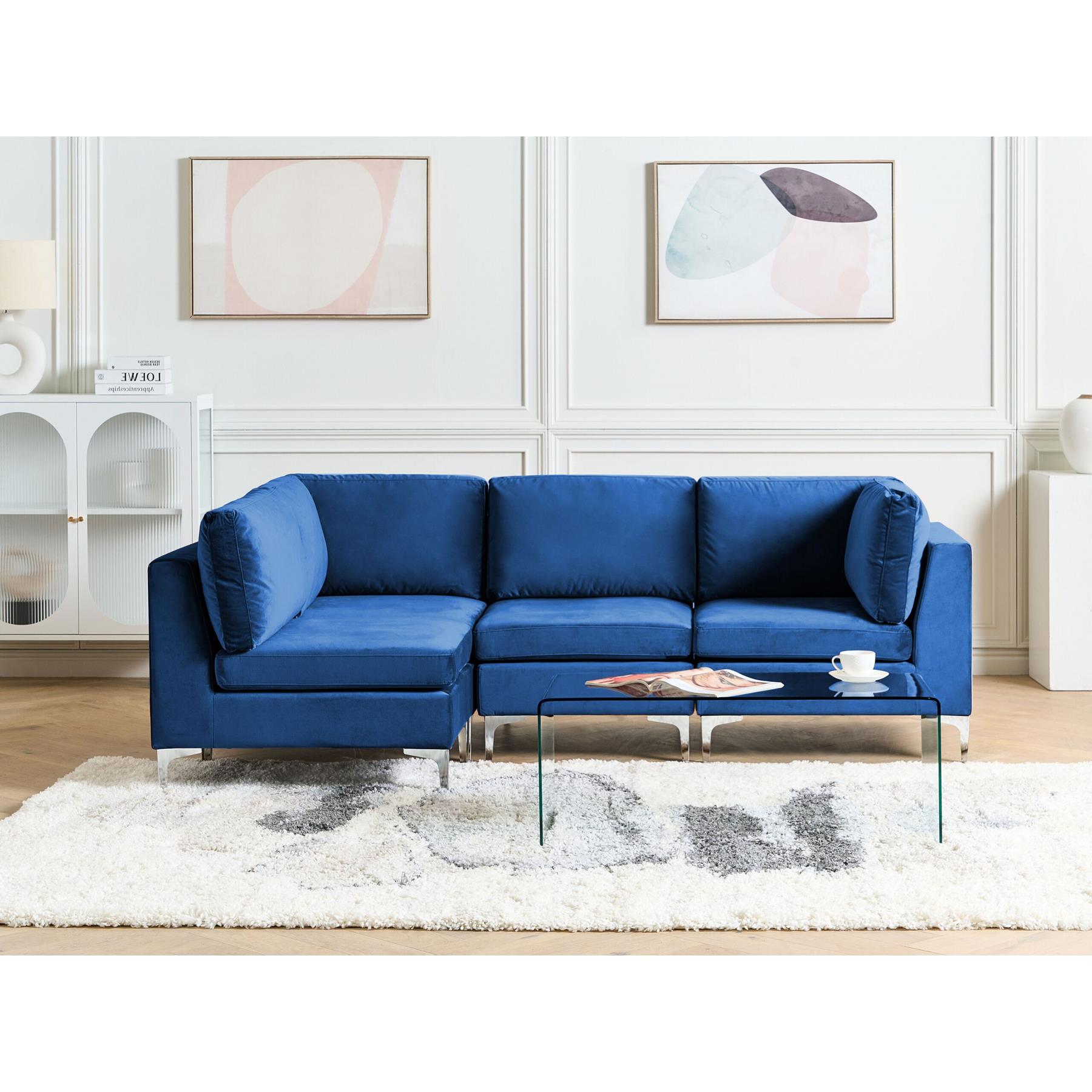 Beliani-EVJA-Hoekbank 4-zits-Marineblauw-Rechterzijde-Fluweel