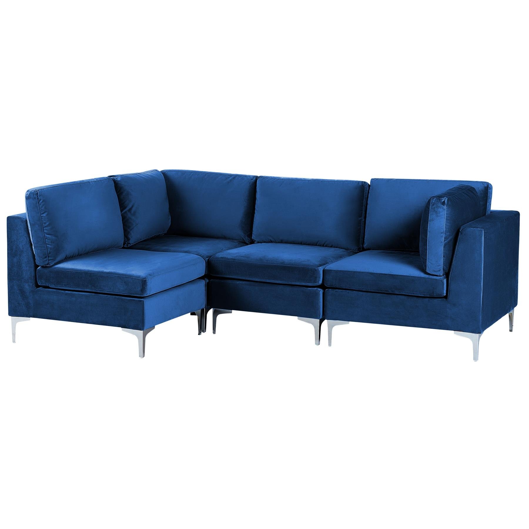 Beliani-EVJA-Hoekbank 4-zits-Marineblauw-Rechterzijde-Fluweel