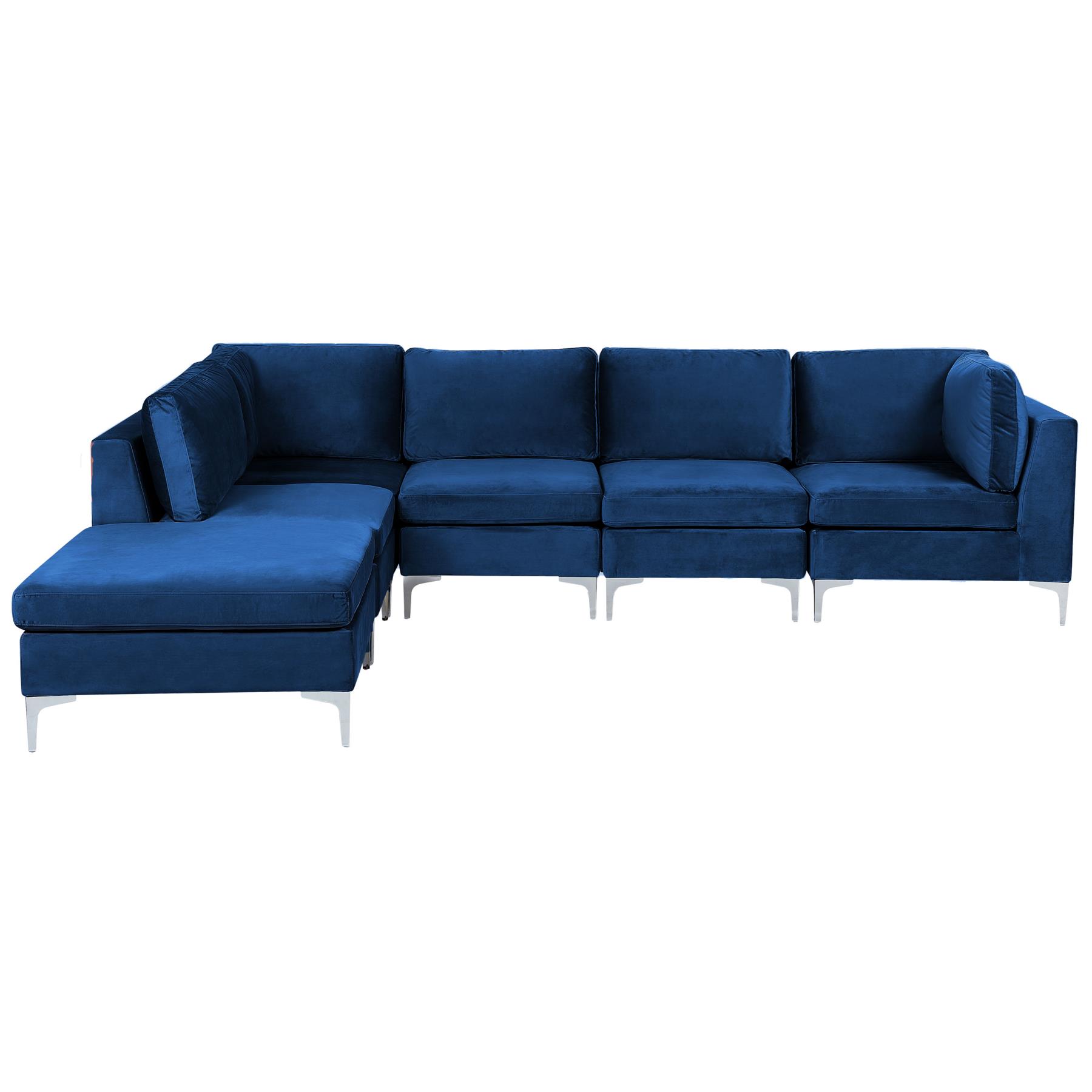 Beliani-EVJA-Hoekbank met ottomaan 5-zits-Marineblauw-Rechterzijde-Fluweel