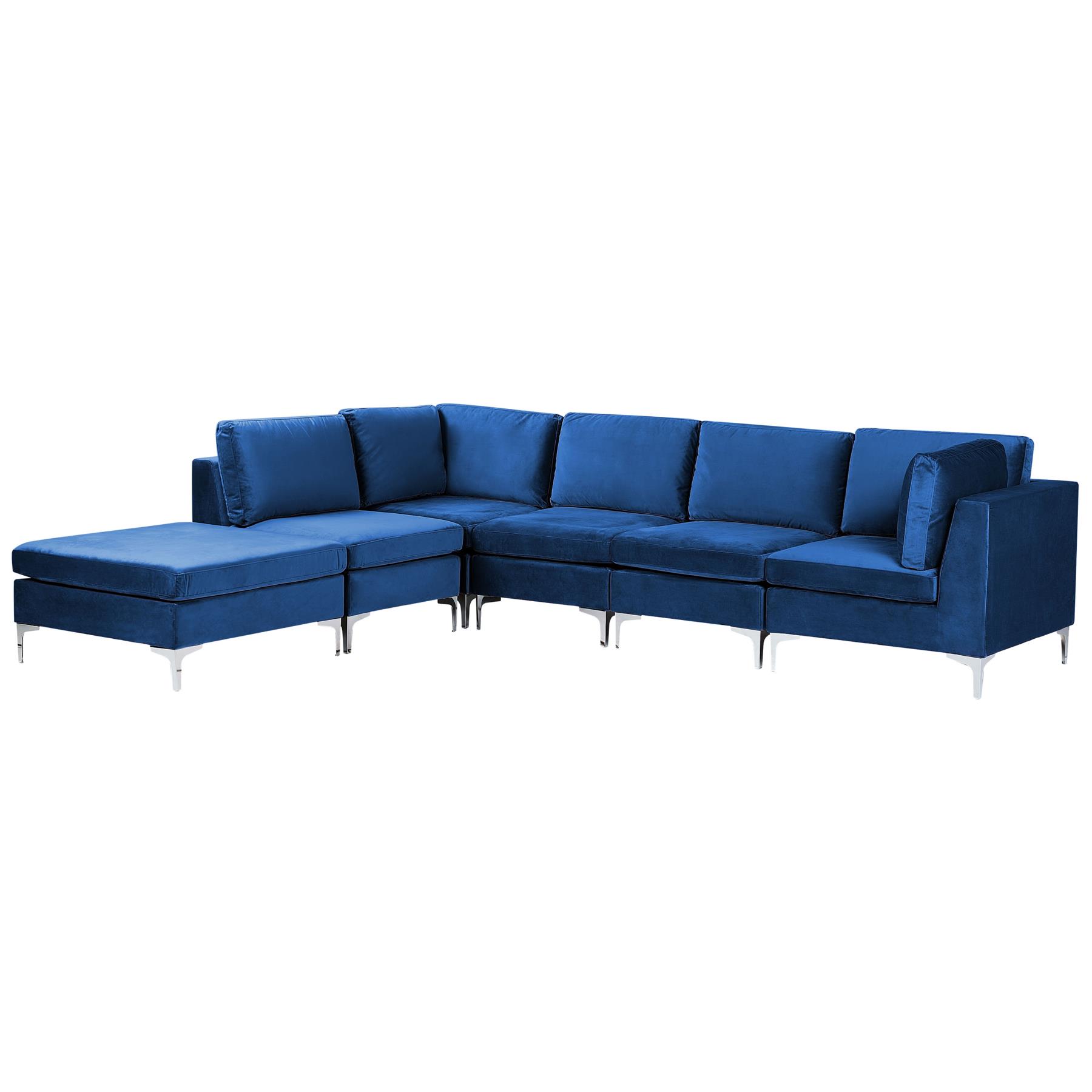 Beliani-EVJA-Hoekbank met ottomaan 5-zits-Marineblauw-Rechterzijde-Fluweel