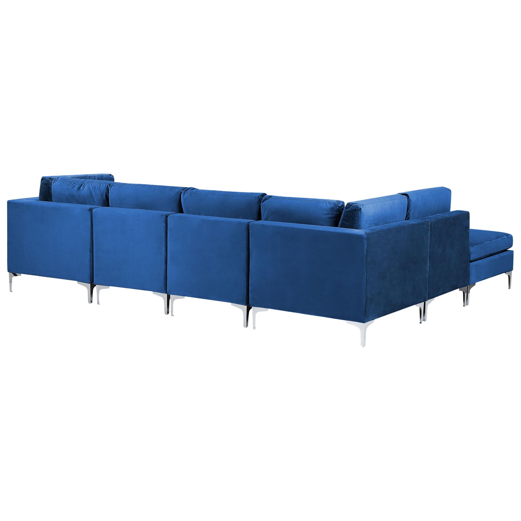 Beliani-EVJA-Hoekbank met ottomaan 5-zits-Marineblauw-Rechterzijde-Fluweel