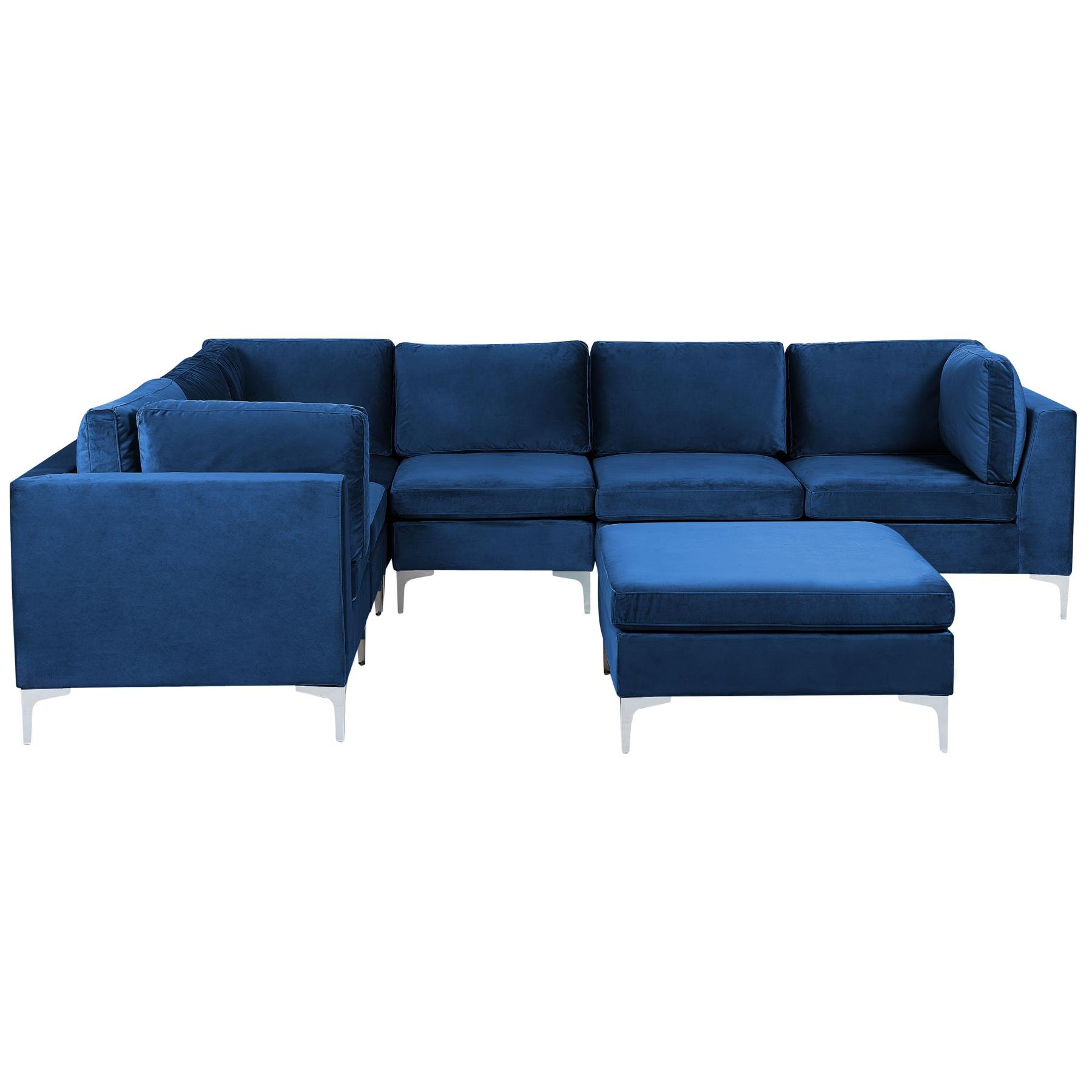 Beliani-EVJA-Hoekbank met ottomaan-Marineblauw-Rechterzijde-Fluweel