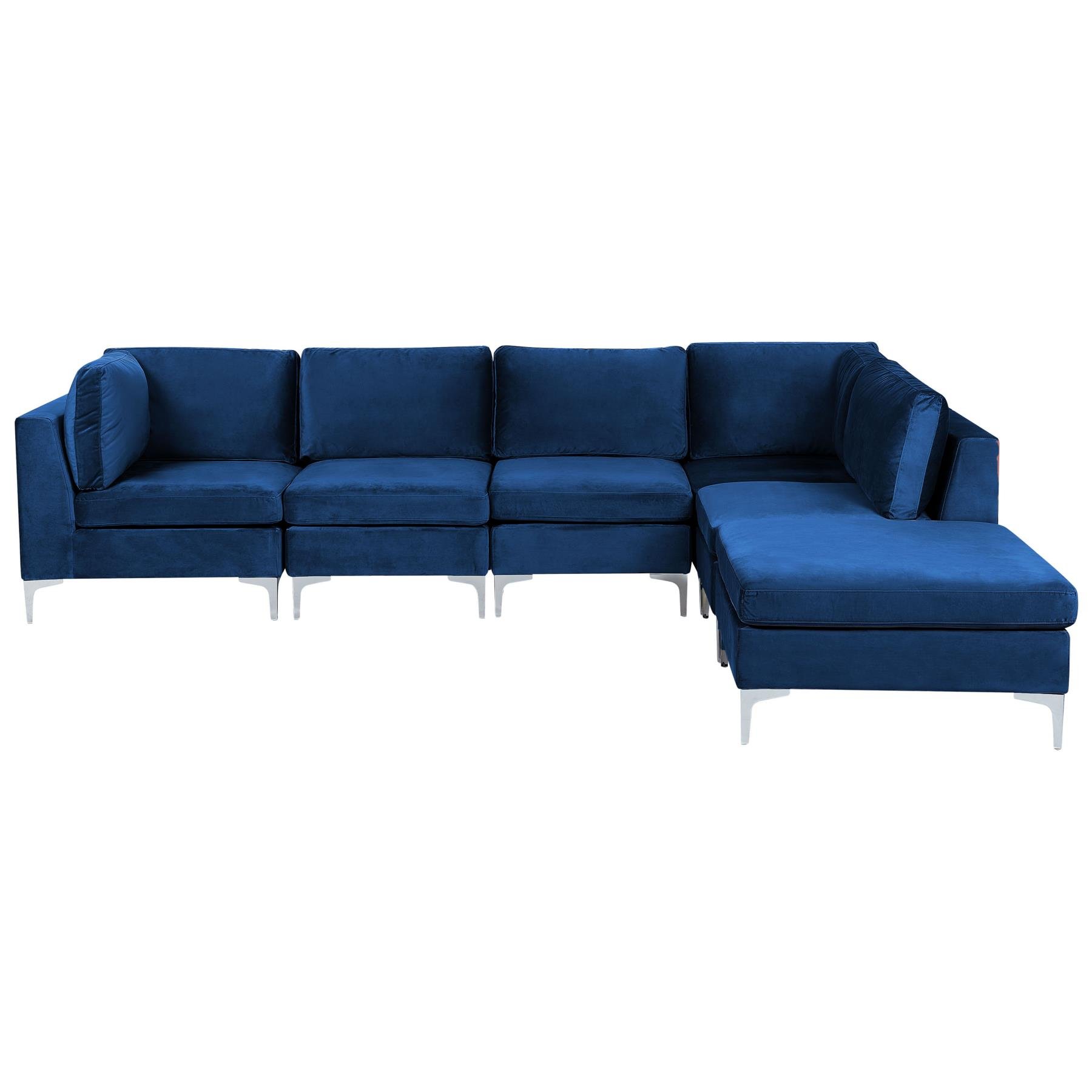 Beliani-EVJA-Hoekbank met ottomaan 5-zits-Marineblauw-Links-Fluweel