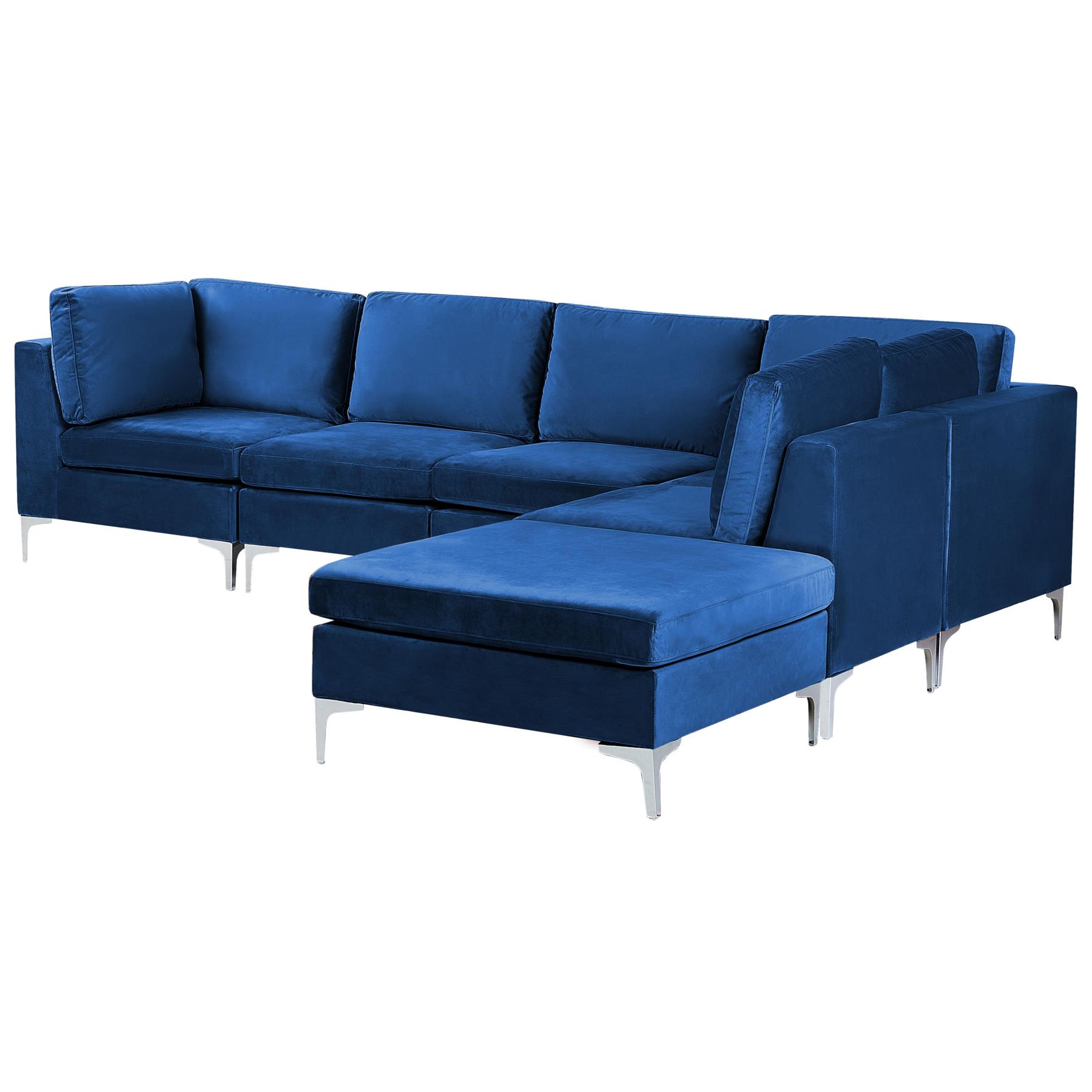 Beliani-EVJA-Hoekbank met ottomaan 5-zits-Marineblauw-Links-Fluweel