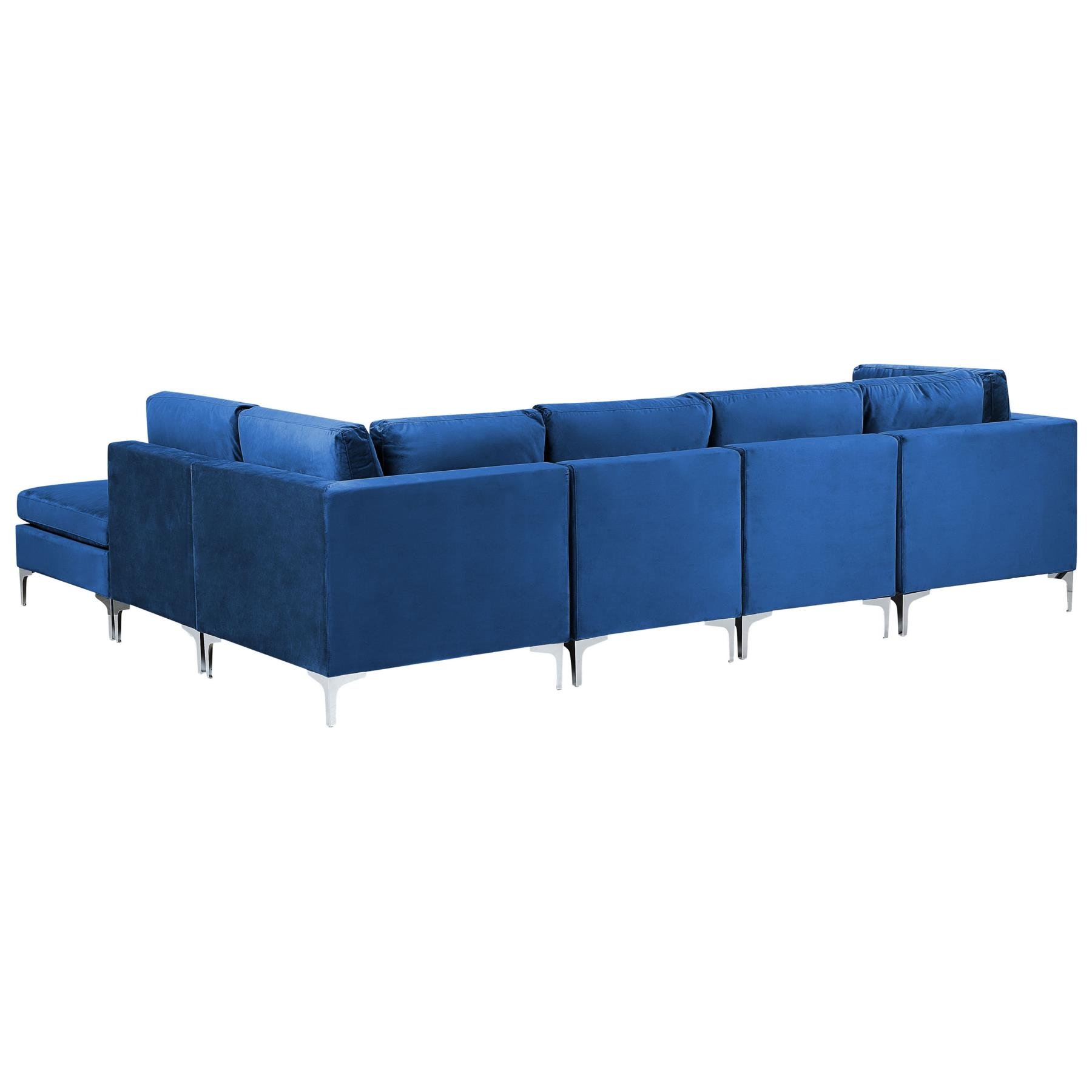 Beliani-EVJA-Hoekbank met ottomaan 5-zits-Marineblauw-Links-Fluweel