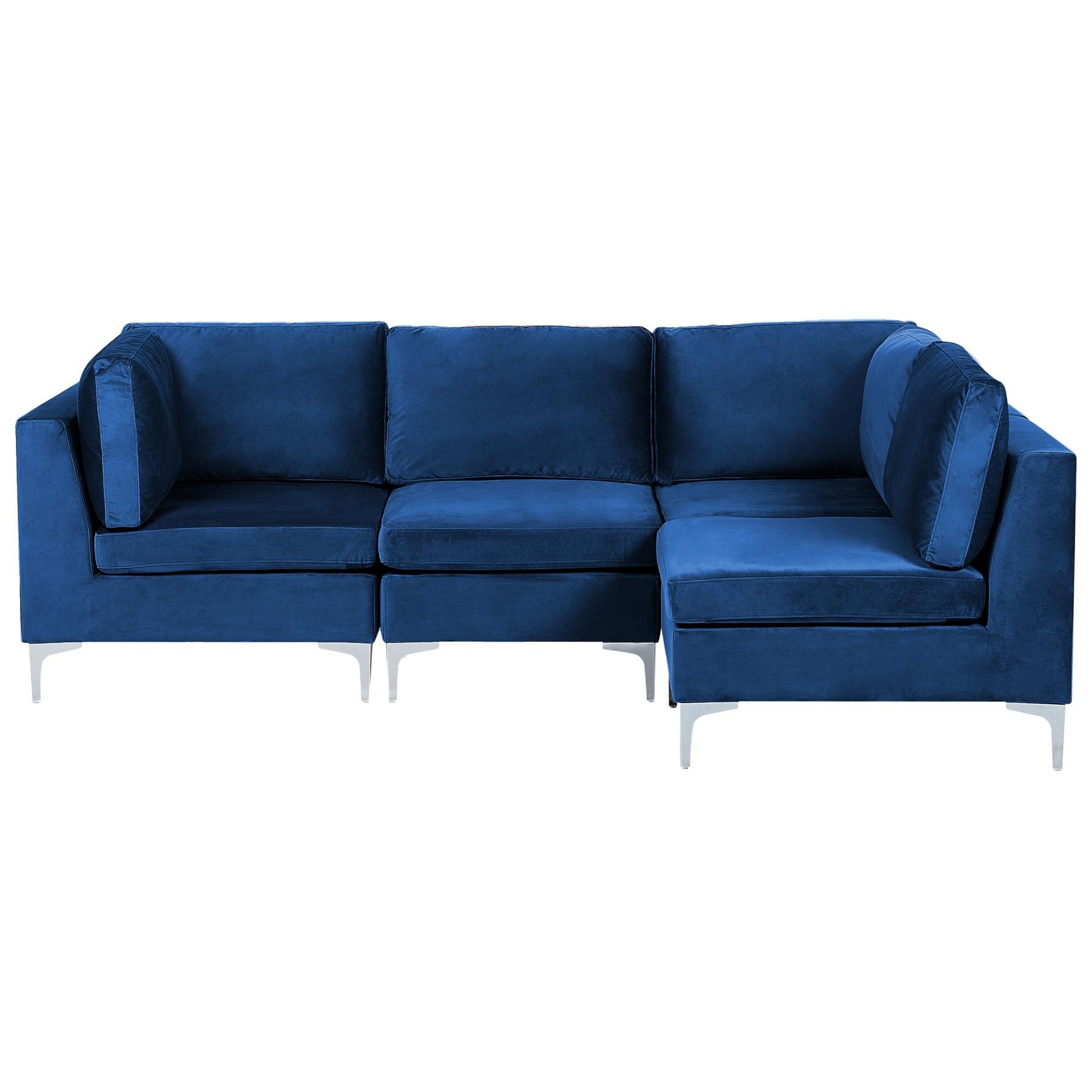 Beliani - EVJA - Hoekbank 4-zits - Marineblauw - Linkerzijde - Fluweel