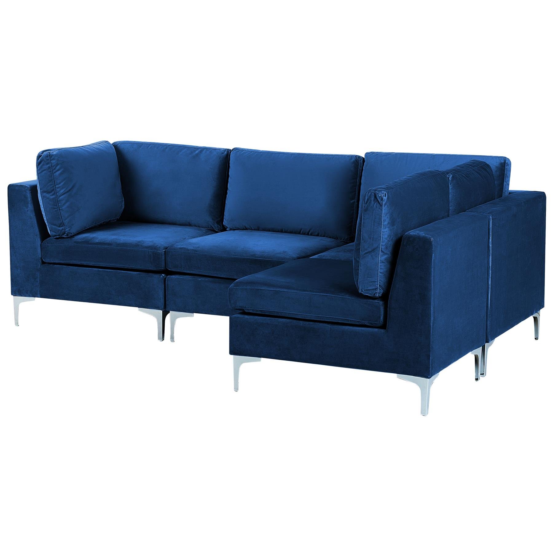 Beliani - EVJA - Hoekbank 4-zits - Marineblauw - Linkerzijde - Fluweel