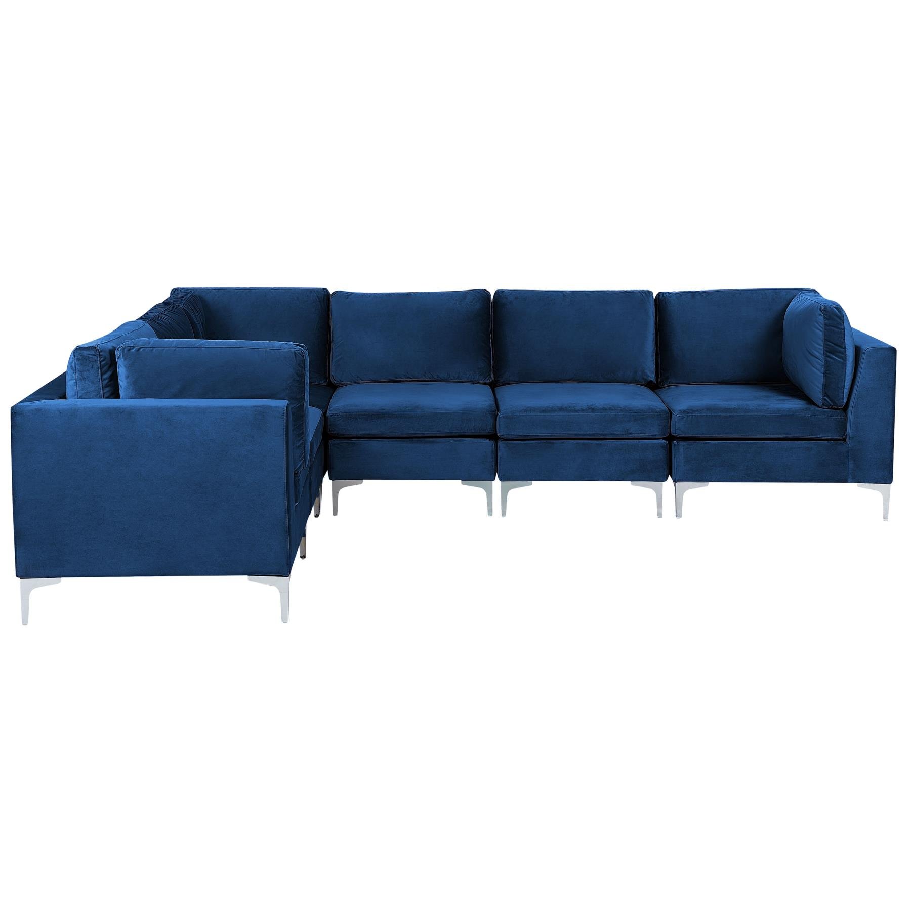 Beliani - EVJA - Hoekbank - Marineblauw - Rechterzijde - Fluweel