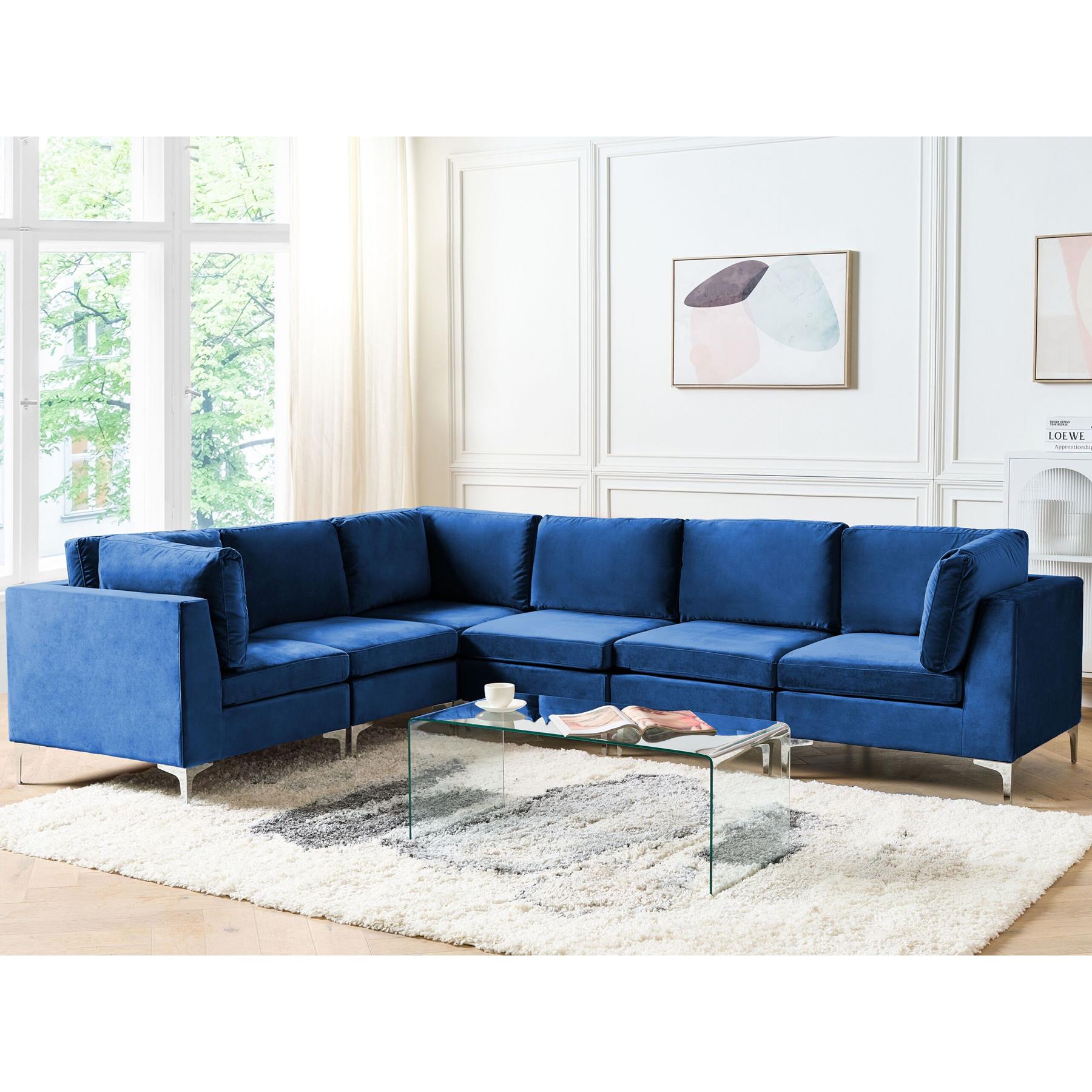 Beliani - EVJA - Hoekbank - Marineblauw - Rechterzijde - Fluweel