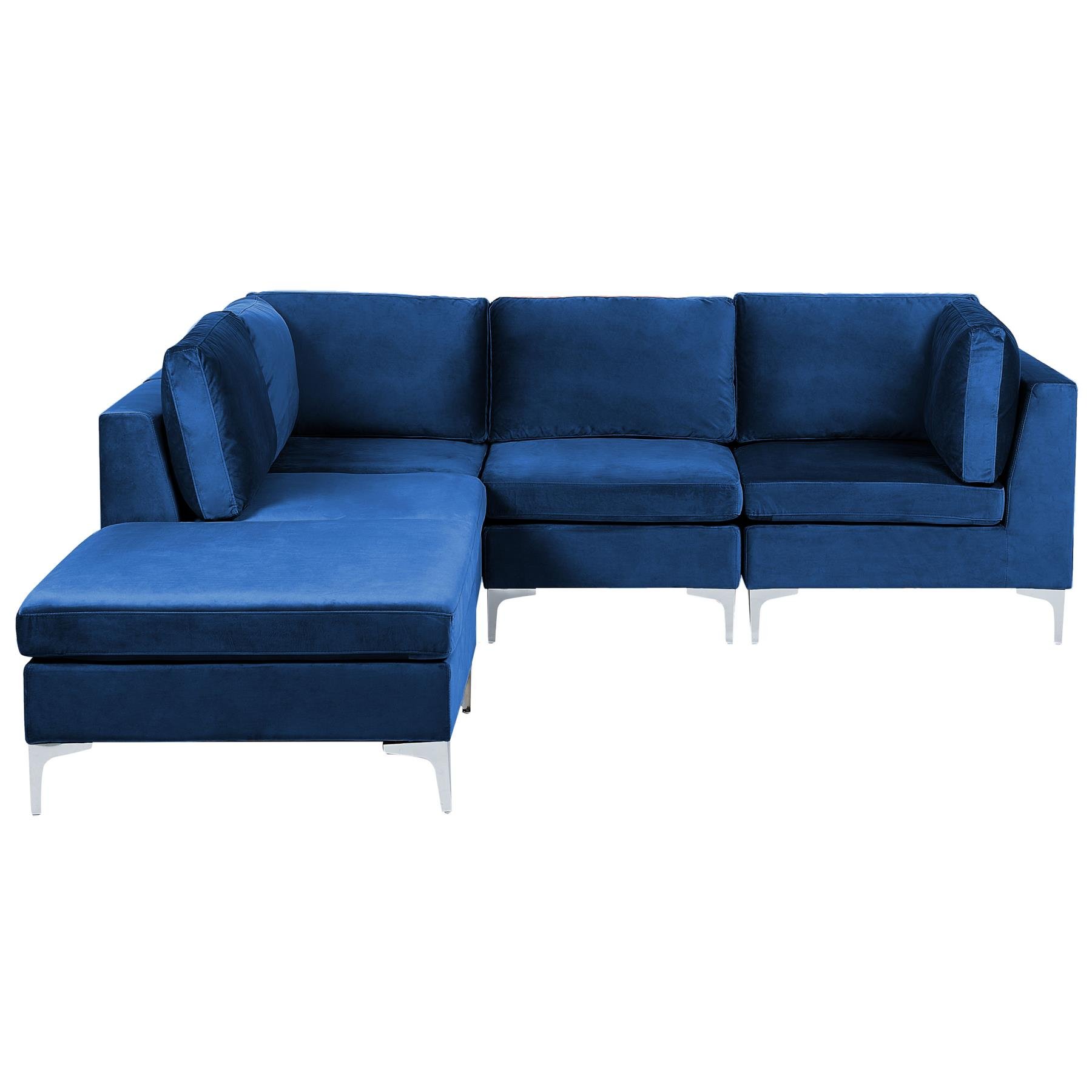 Beliani-EVJA-Hoekbank met ottomaan 4-zits-Marineblauw-Rechterzijde-Fluweel