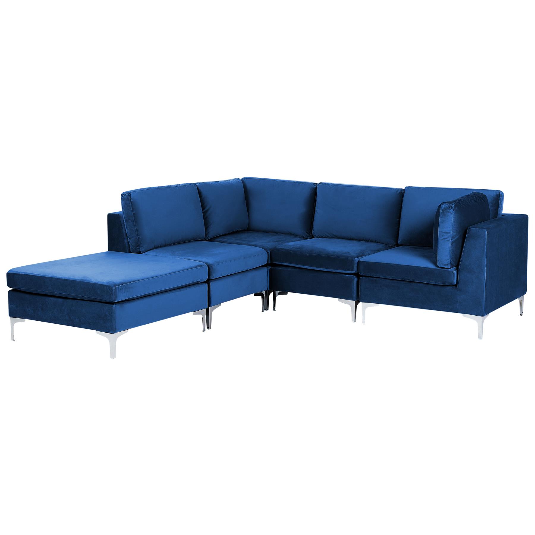 Beliani-EVJA-Hoekbank met ottomaan 4-zits-Marineblauw-Rechterzijde-Fluweel
