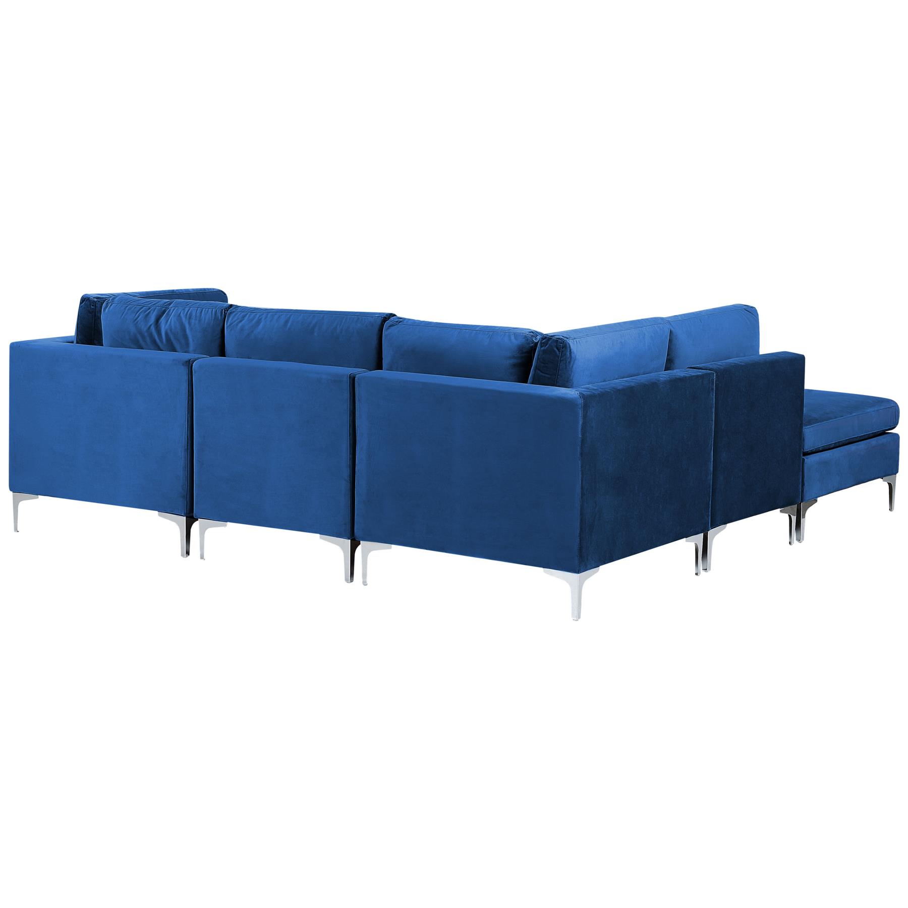 Beliani-EVJA-Hoekbank met ottomaan 4-zits-Marineblauw-Rechterzijde-Fluweel