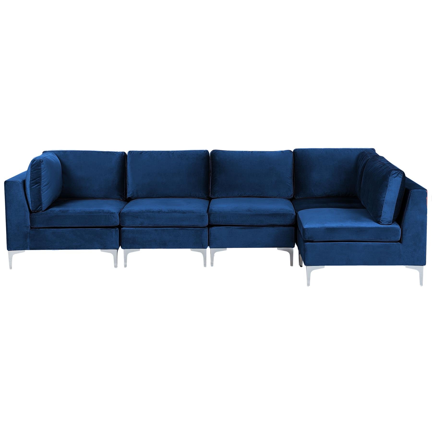 Beliani - EVJA - Hoekbank 5-zits - Marineblauw - Linkerzijde - Fluweel