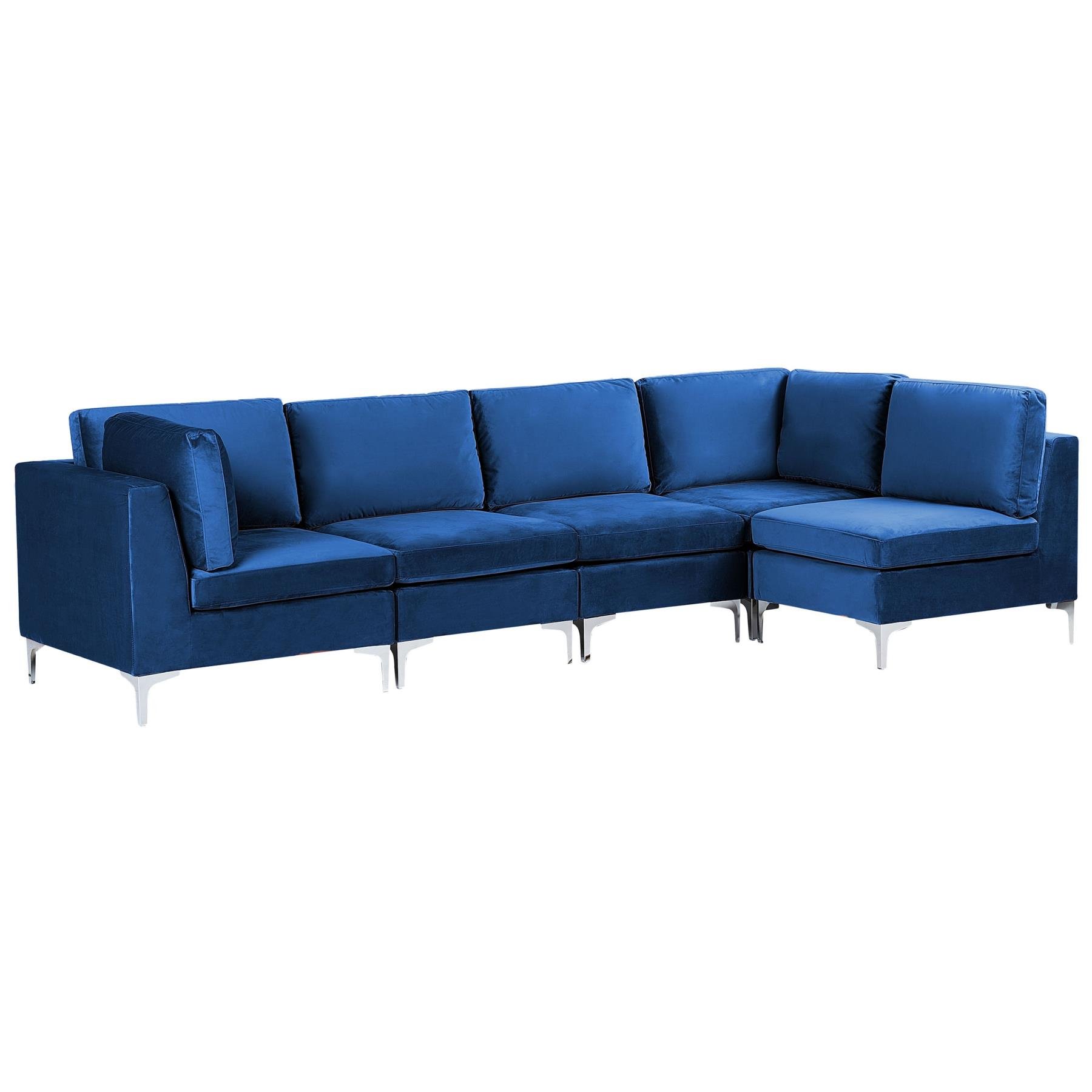 Beliani - EVJA - Hoekbank 5-zits - Marineblauw - Linkerzijde - Fluweel