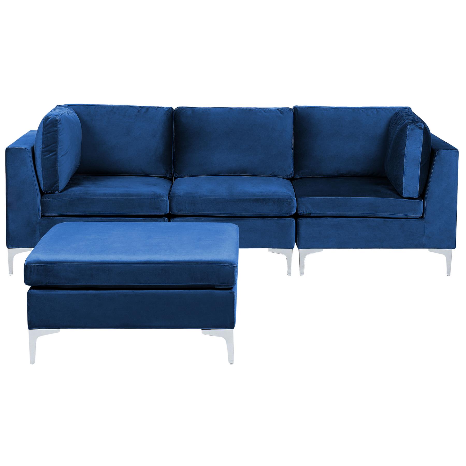 Beliani - EVJA - Hoekbank met ottomaan - Marineblauw - Fluweel