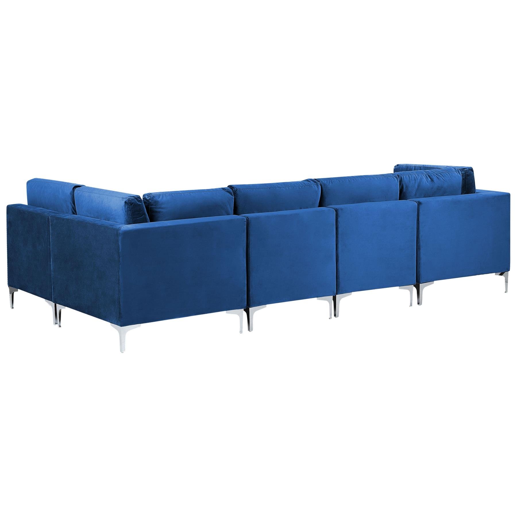 Beliani - EVJA - Hoekbank 5-zits - Marineblauw - Linkerzijde - Fluweel