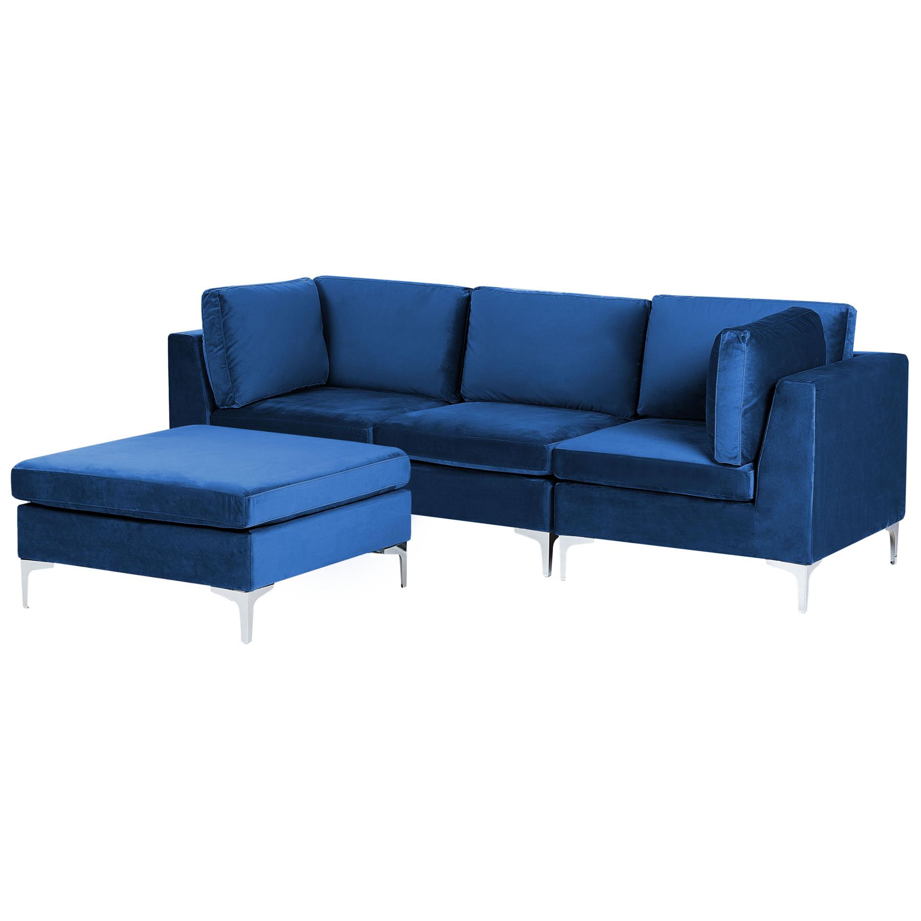 Beliani - EVJA - Hoekbank met ottomaan - Marineblauw - Fluweel