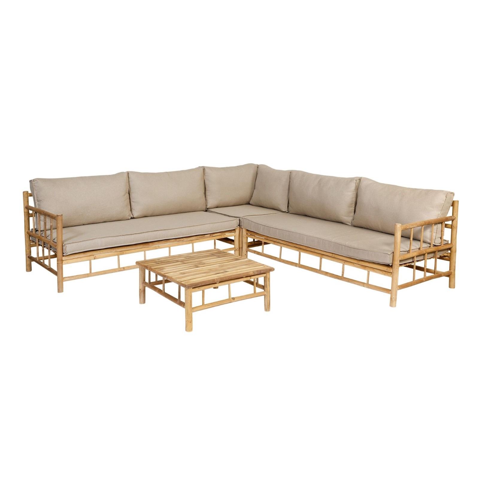 Exotan Bamboo Hoek Loungeset Loungebank + Koffietafel Inclusief