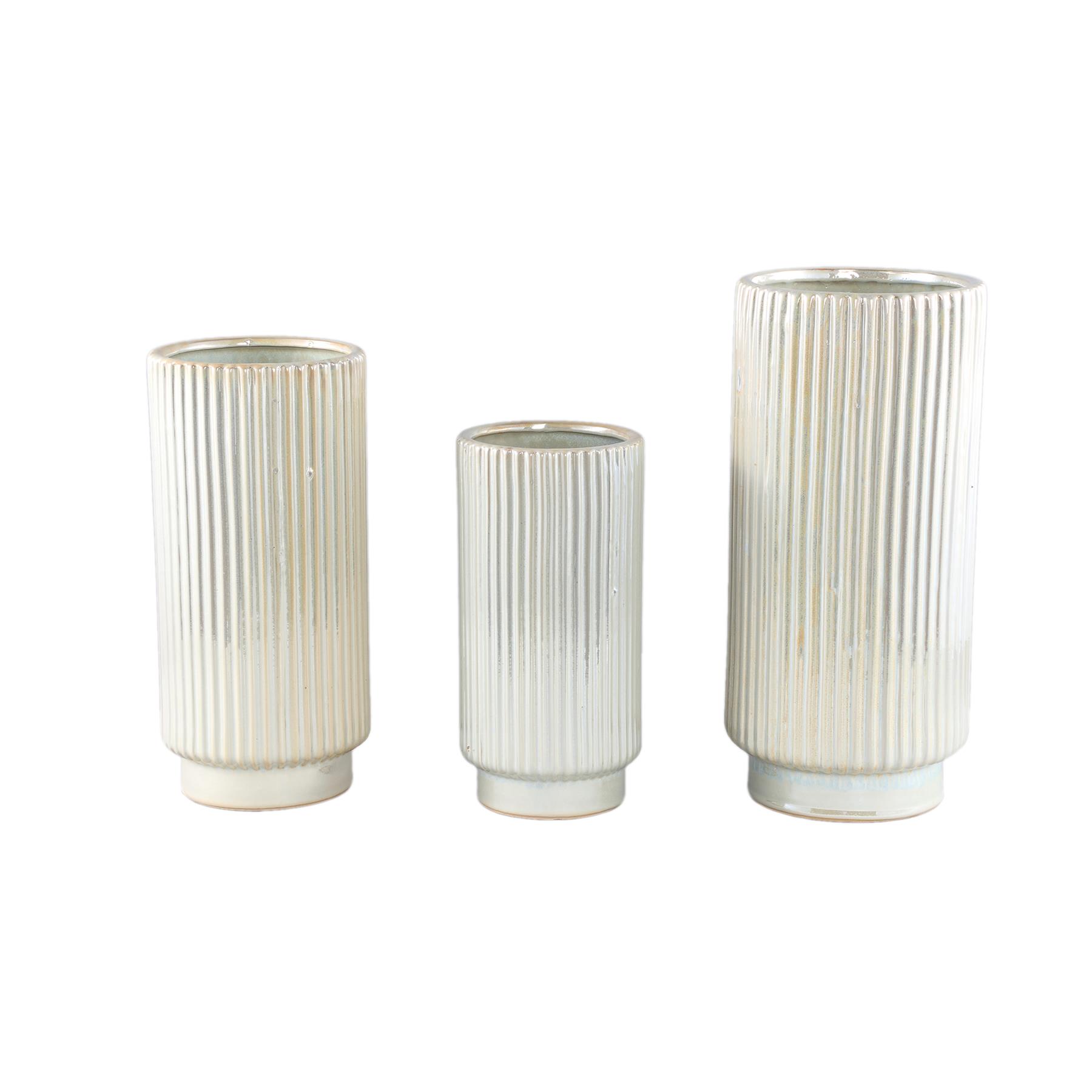 PTMD Eviera Pearl shiny glazed ceramic pot ribbed round