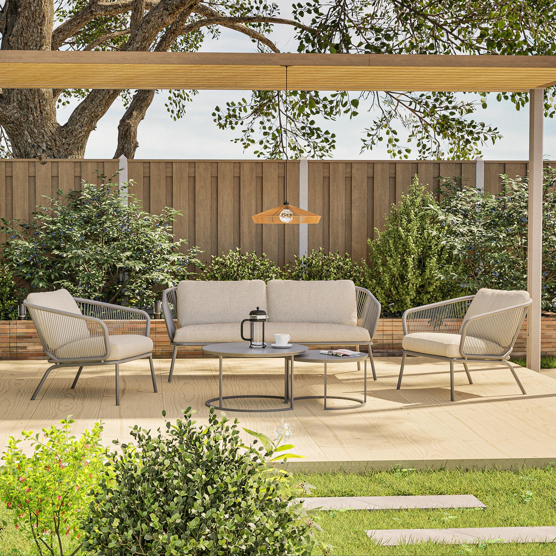 by fonQ Wire Loungeset - 2-Zitsbank en Tuinstoelen