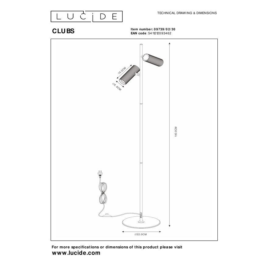 Lucide CLUBS Vloerlamp - Zwart