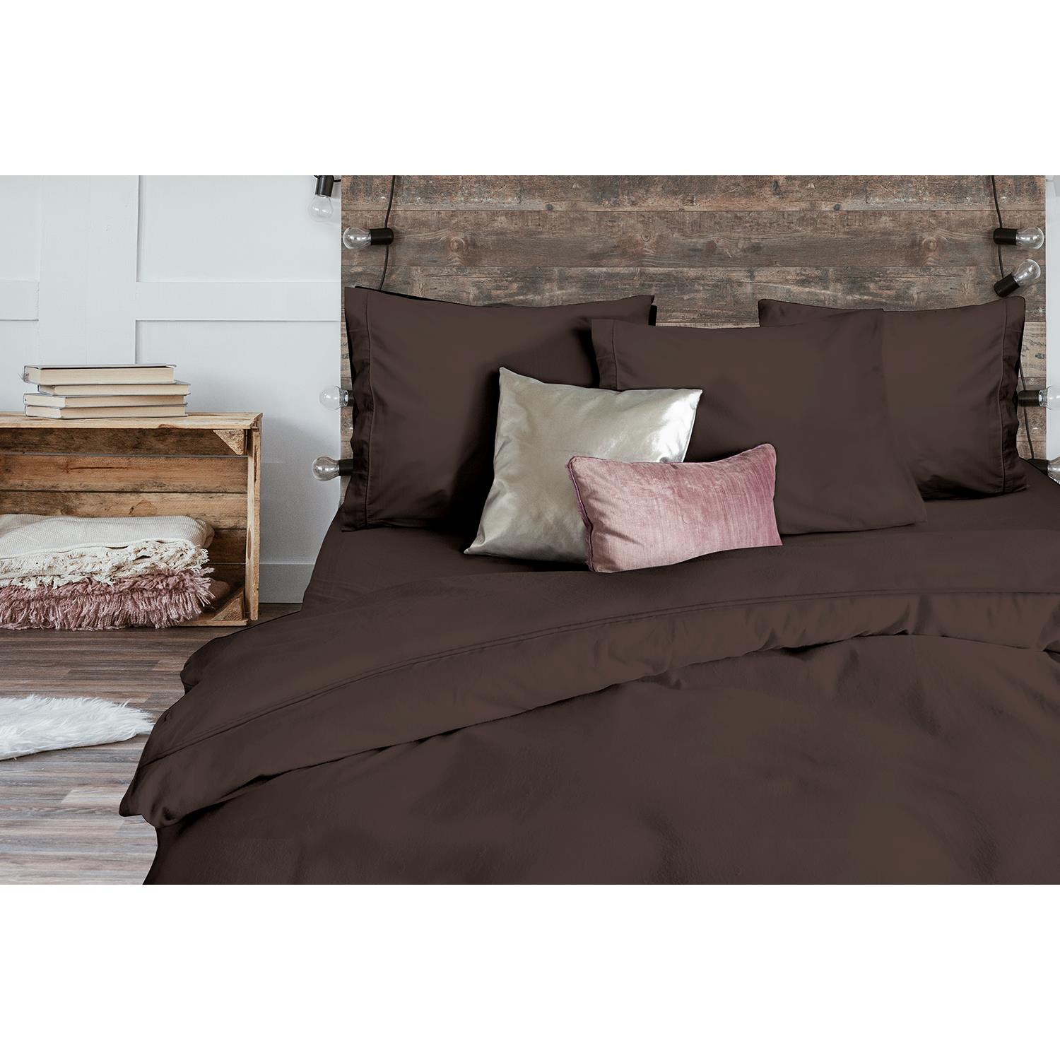 Elegance Dekbedovertrek Uni Percal Katoen Met Bies brown