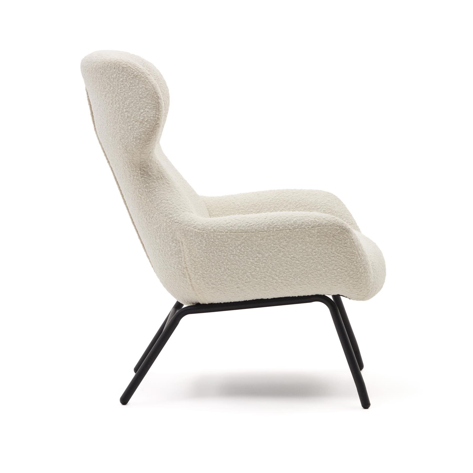 Kave Home - Belina-fauteuil van wit bouclé en zwarte staal FSC 100%