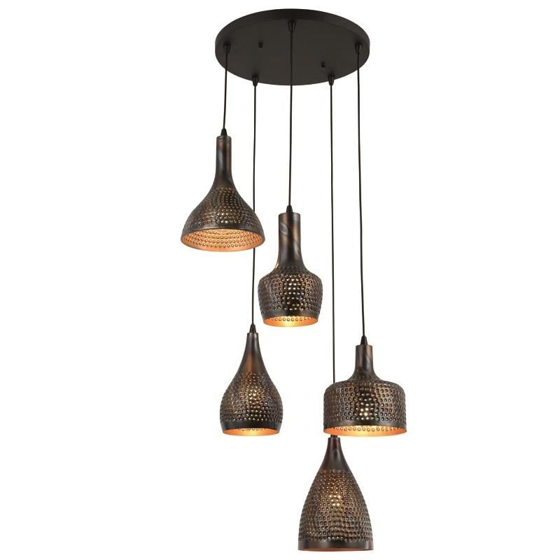 Freelight Hanglamp Fuoco Bruin Zwart 5 Lichts Ø 40cm  E27 Fitting